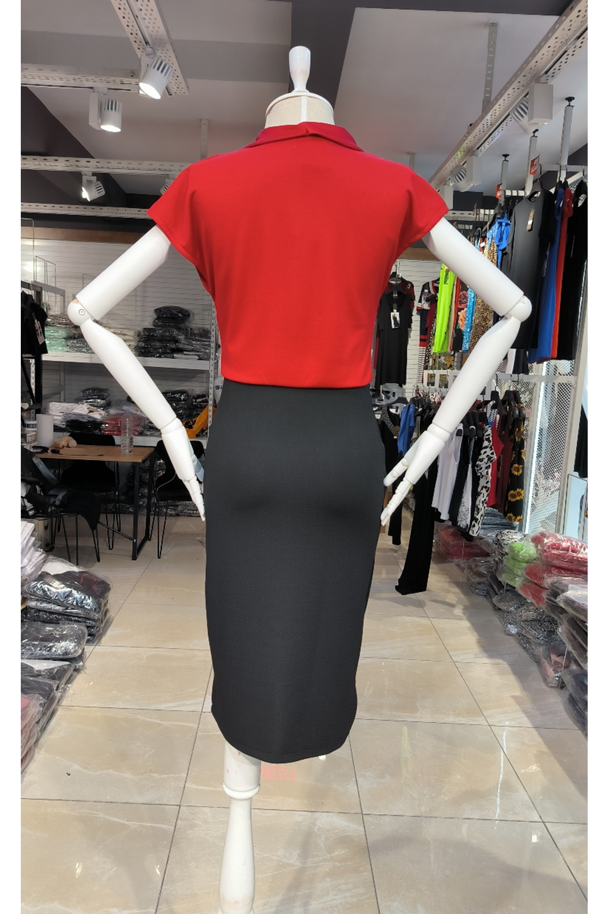 Kadın Kısa Kollu Kruvaze Yaka Krep Elbise (Kemersiz)