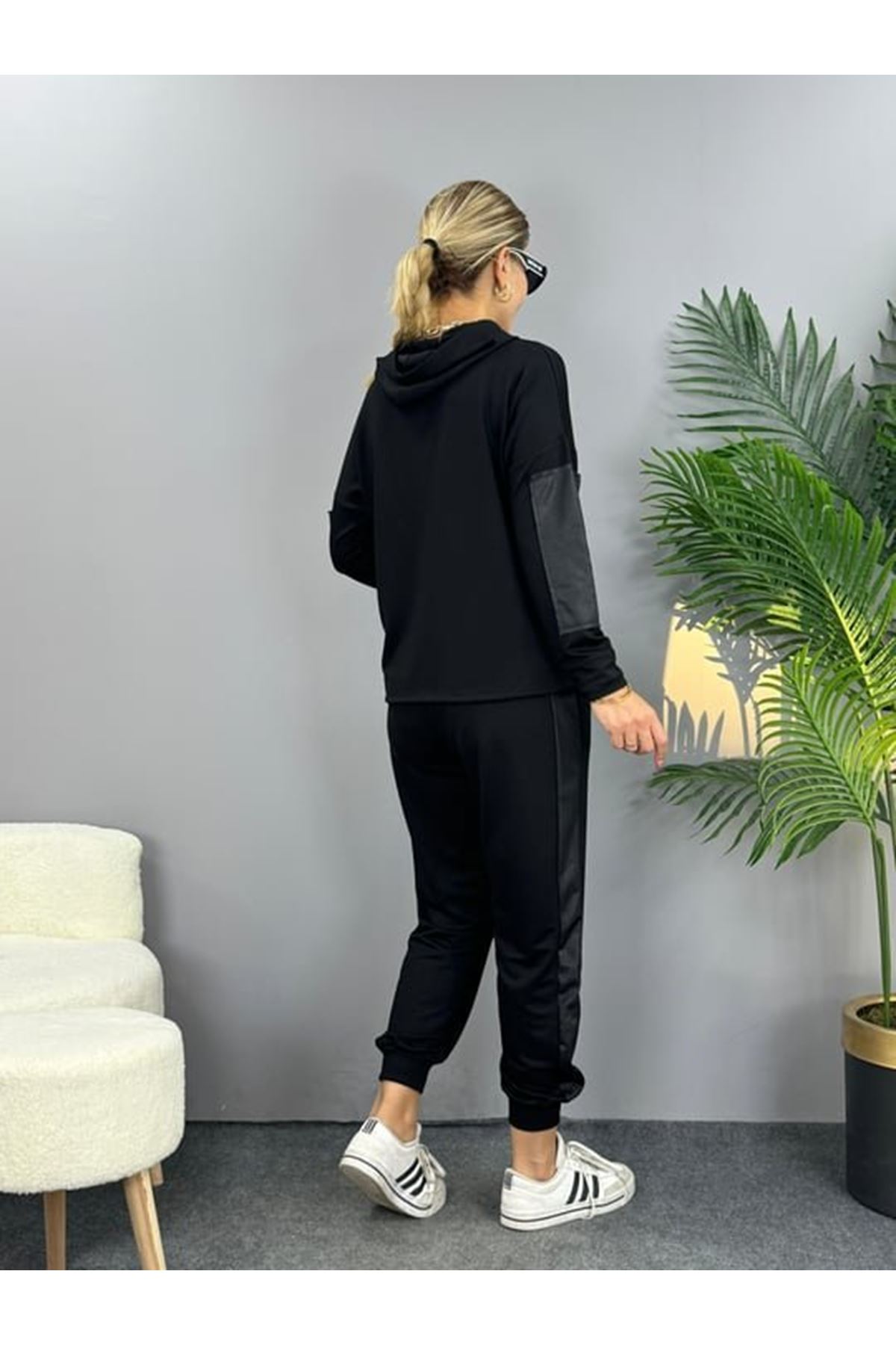 Kadın Uzun Kollu Kapüşonlu Oversize Sweat Ve Pantolon Ikili Takım