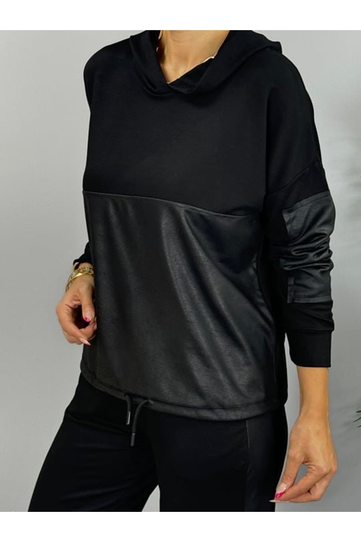 Kadın Uzun Kollu Kapüşonlu Oversize Sweat Ve Pantolon Ikili Takım