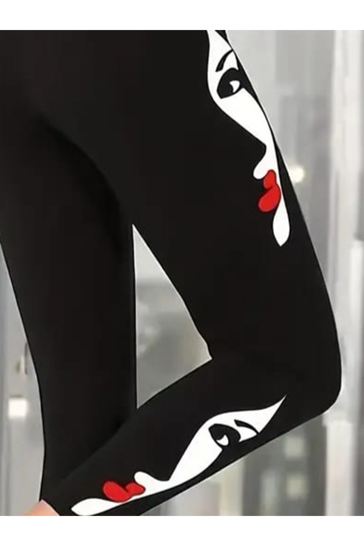 Kadın Yüz Baskılı Dalgıç Kumaş Tayt