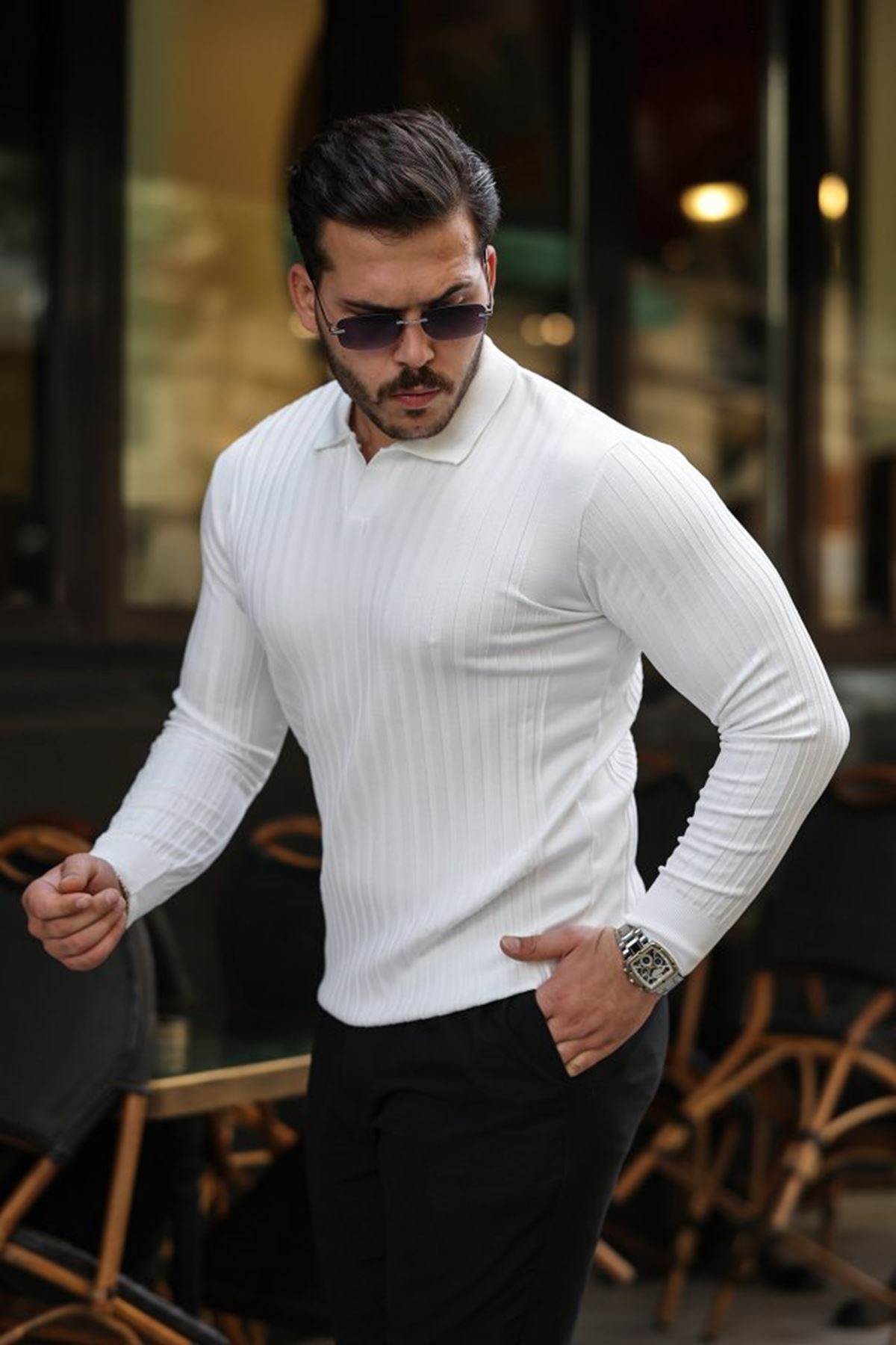 Erkek Kalın Fitilli Uzun Kollu Triko