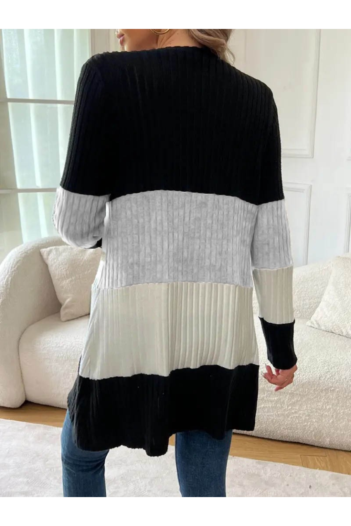 Kadın Uzun Kollu çok Renkli önden Düğmeli Uzun Ceket