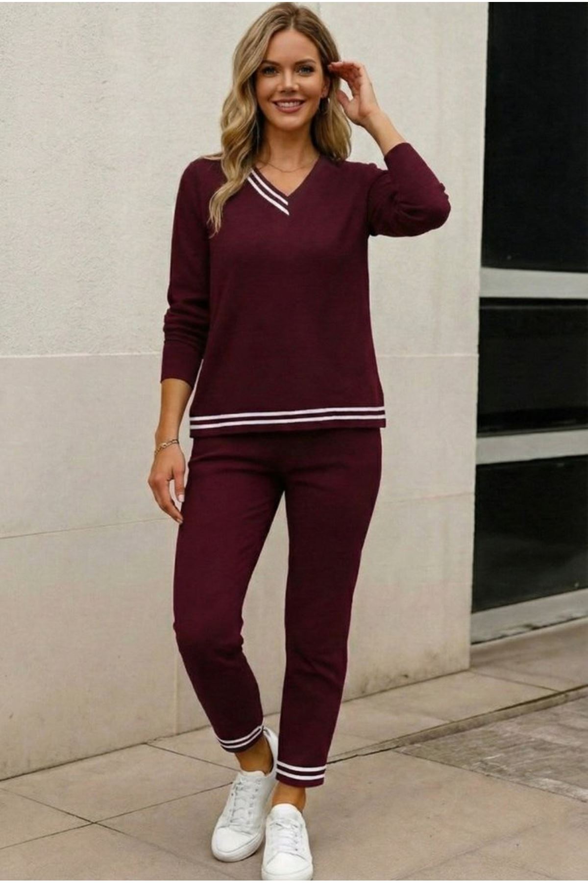 Kadın Uzun Kollu Ribana Detay Viskon Iki Iplik Ikili Takım