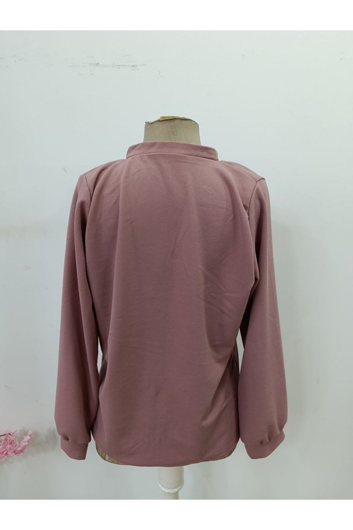 Kadın Uzun Kollu önden Düğmeli Hakim Yaka Ithal Krep Bluz