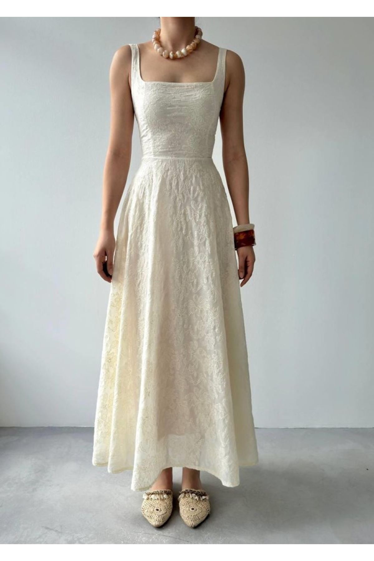 Cuper Çiçek Detaylı Elbise