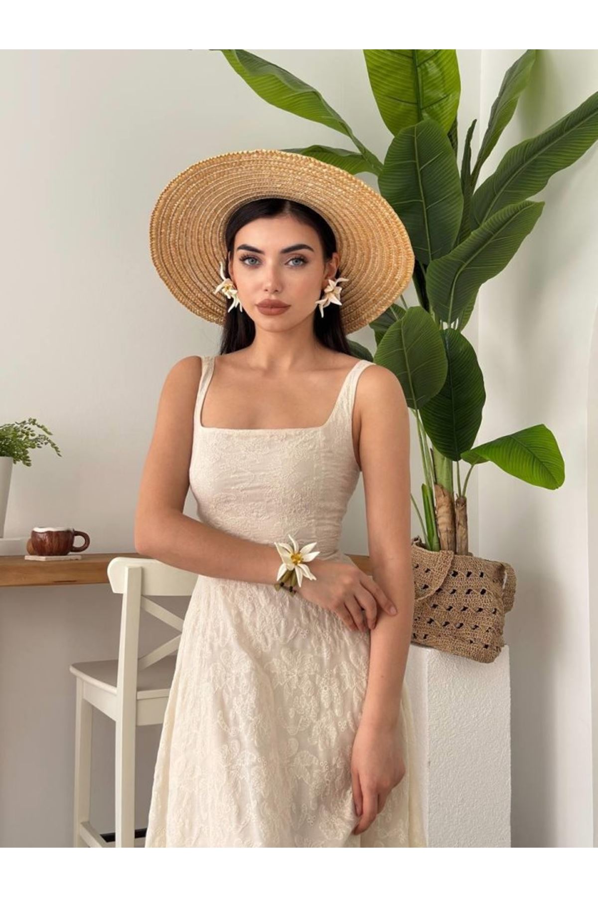 Cuper Çiçek Detaylı Elbise