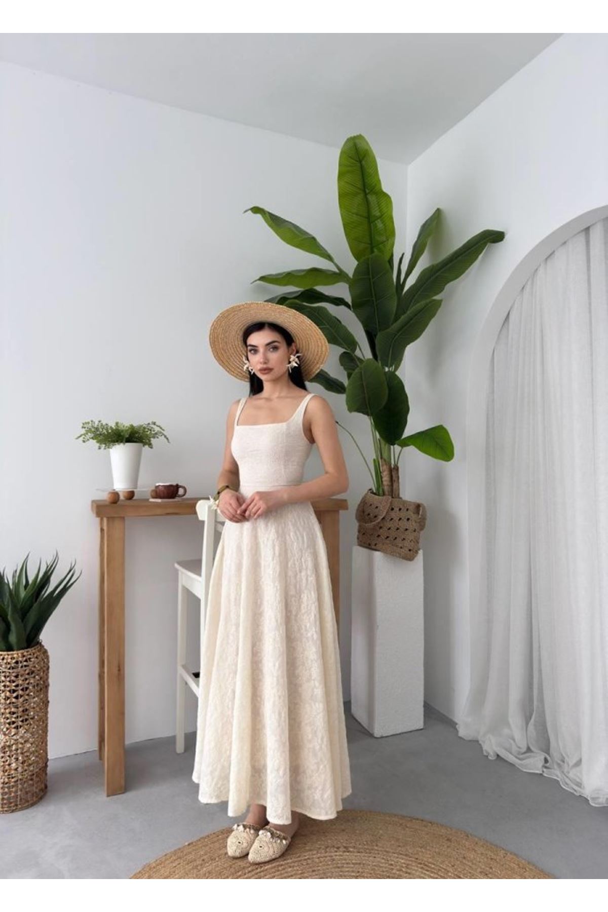 Cuper Çiçek Detaylı Elbise