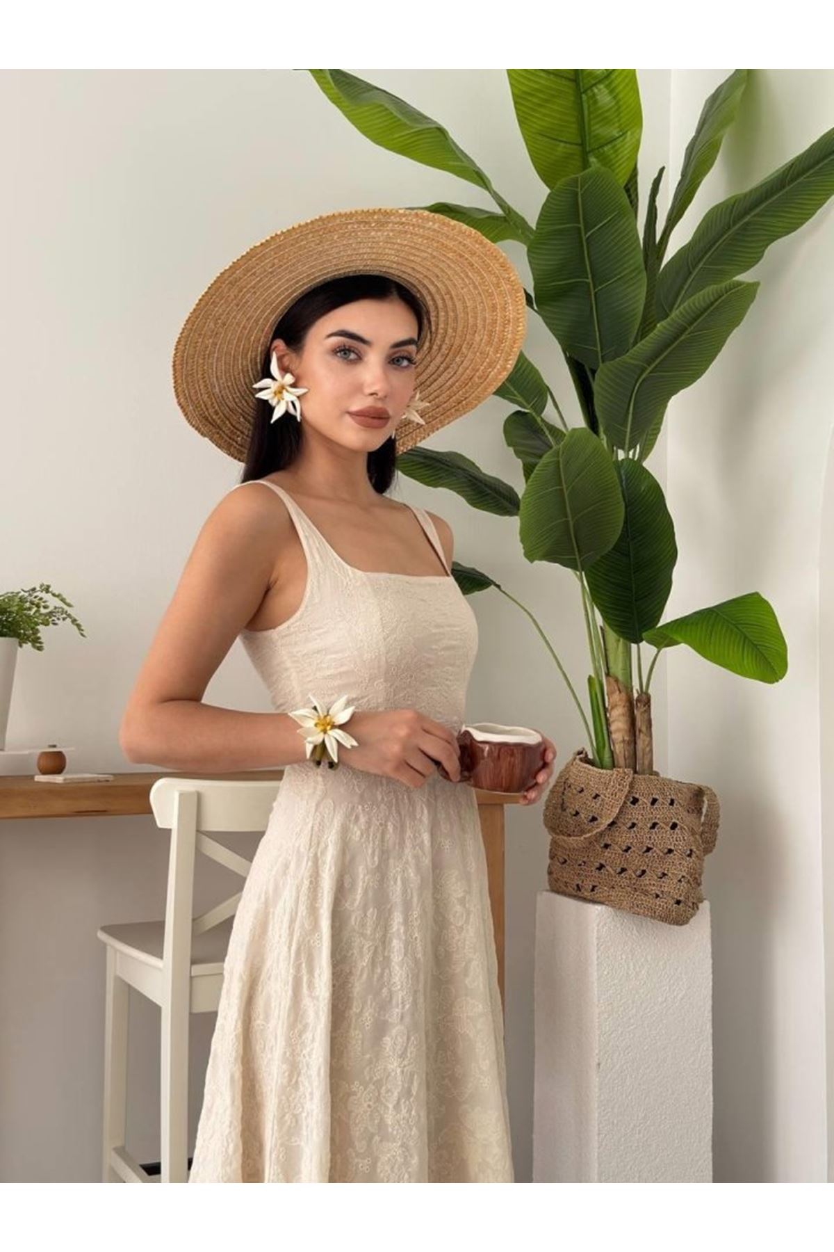 Cuper Çiçek Detaylı Elbise