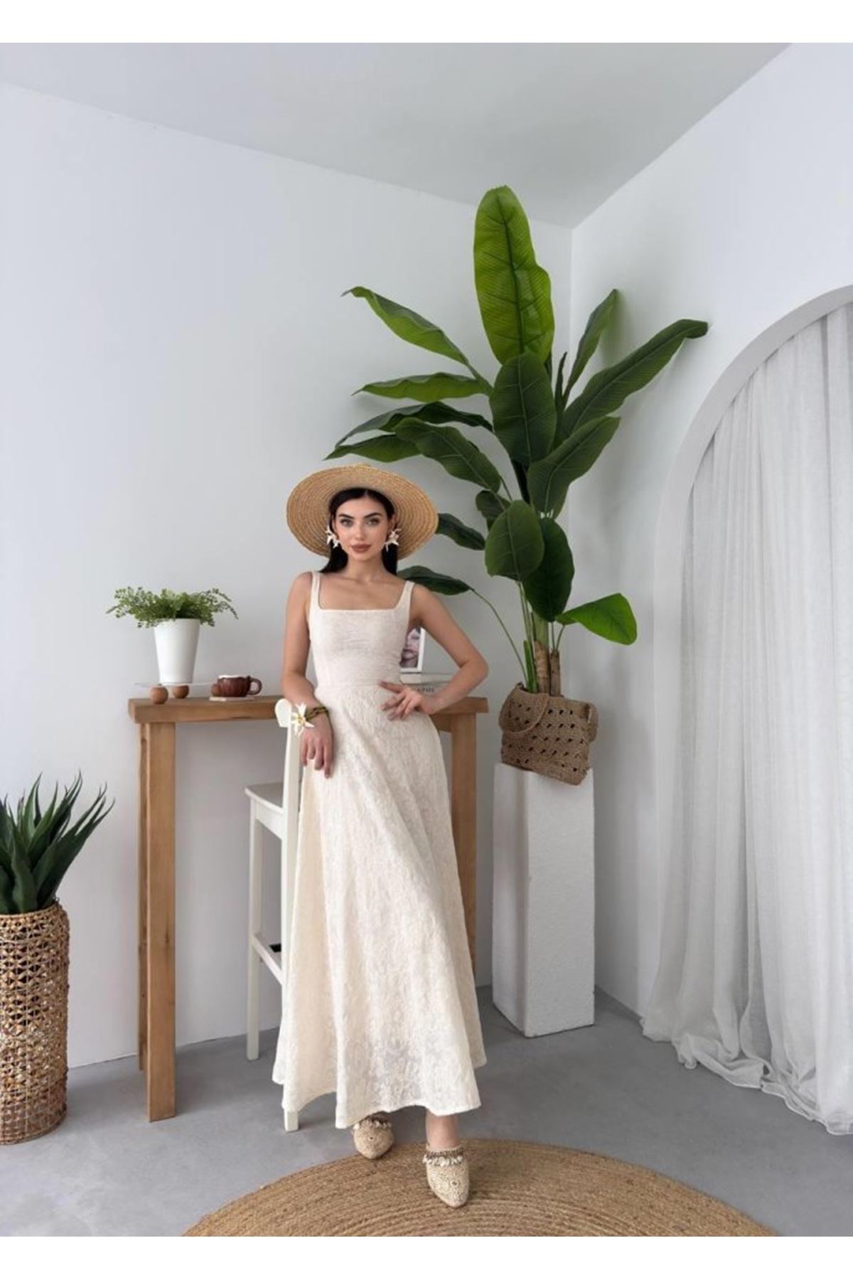 Cuper Çiçek Detaylı Elbise