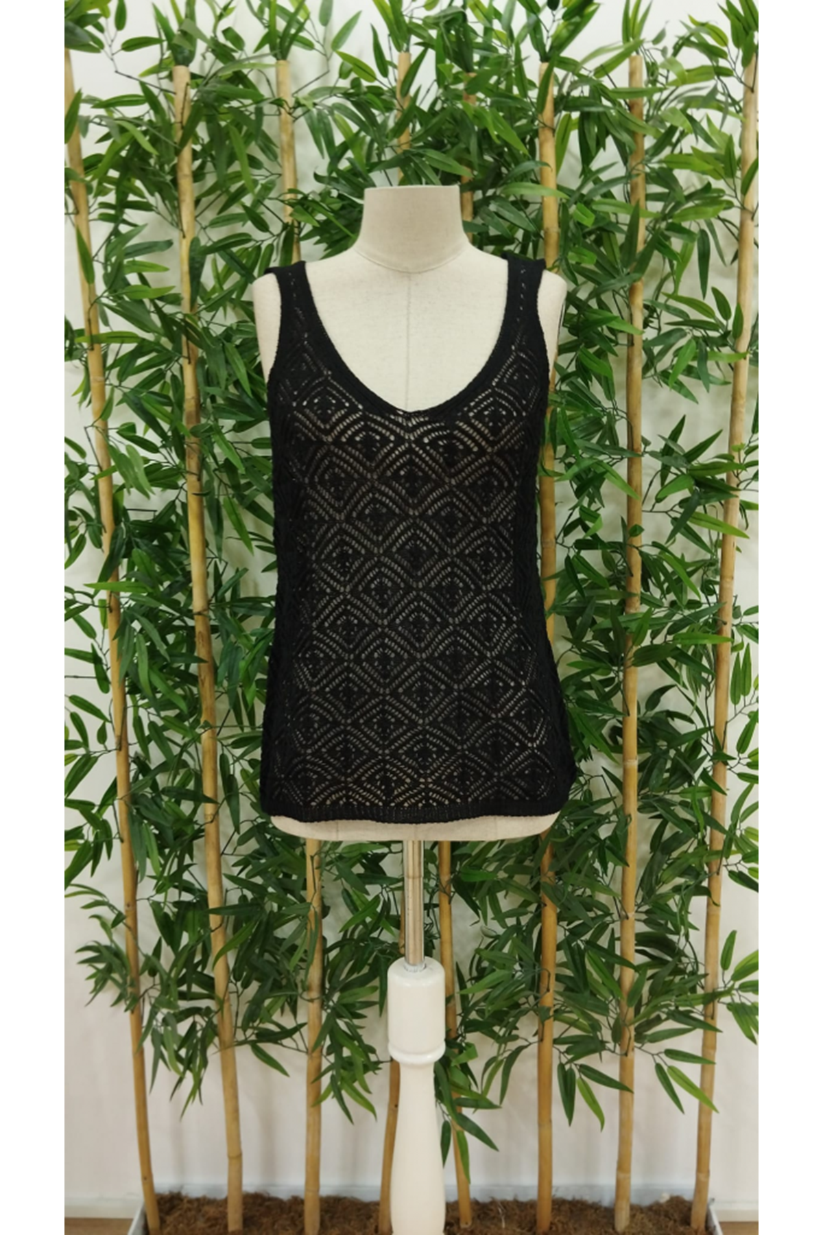 Kadın Baklava Desen Detaylı Kalın Askılı Triko Bluz