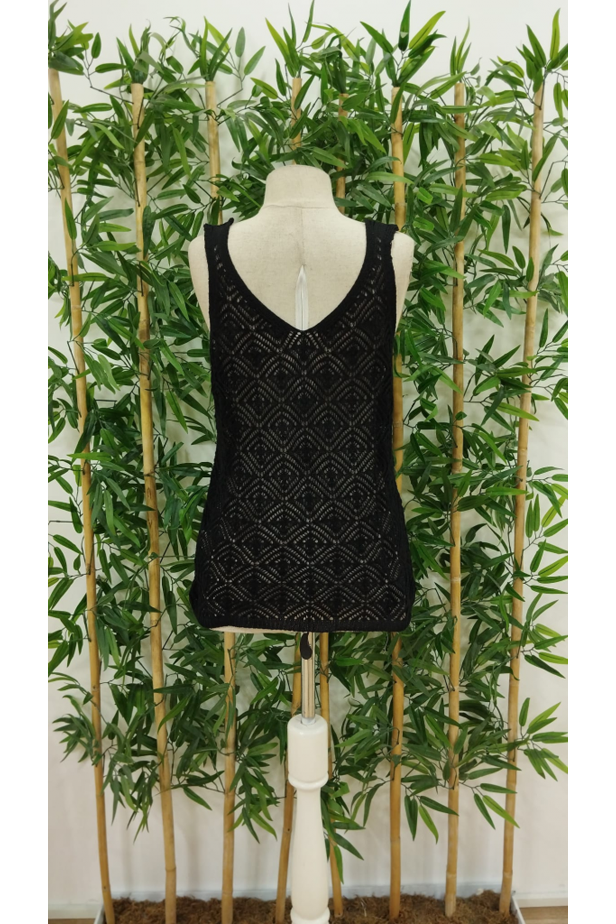 Kadın Baklava Desen Detaylı Kalın Askılı Triko Bluz