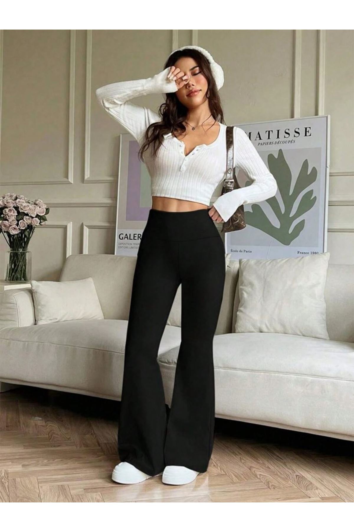 Kadın Yüksek Bel Ispanyol Paçalı Pantolon Tayt