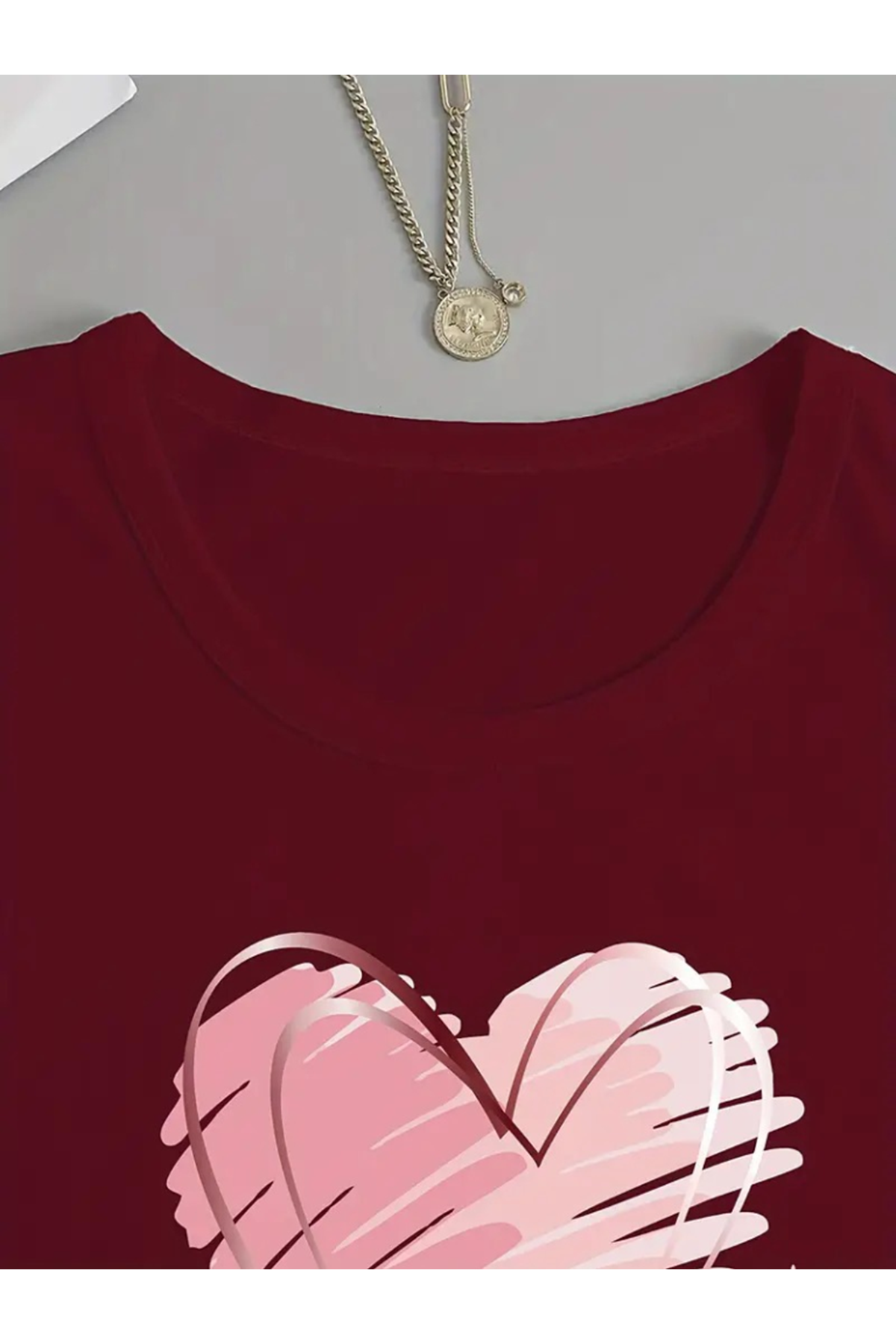 Kadın Uzun Kollu Bisiklet Yaka Kalp Desenli Viskon Bluz