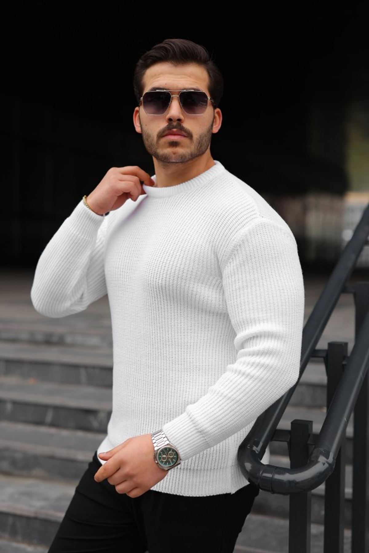 Erkek Bisiklet Yaka Örme Kazak