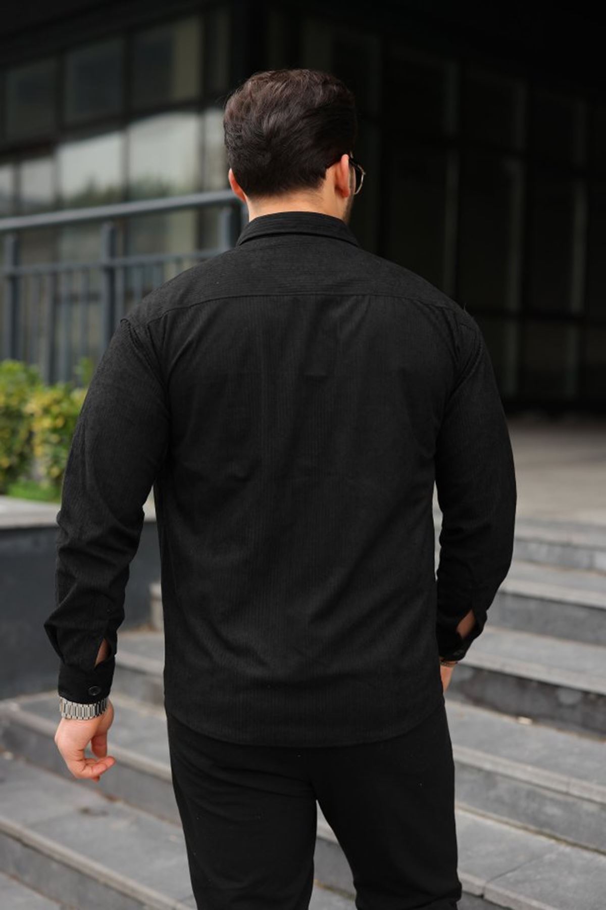 Erkek Uzun Kollu Cepli Kadife Gömlek