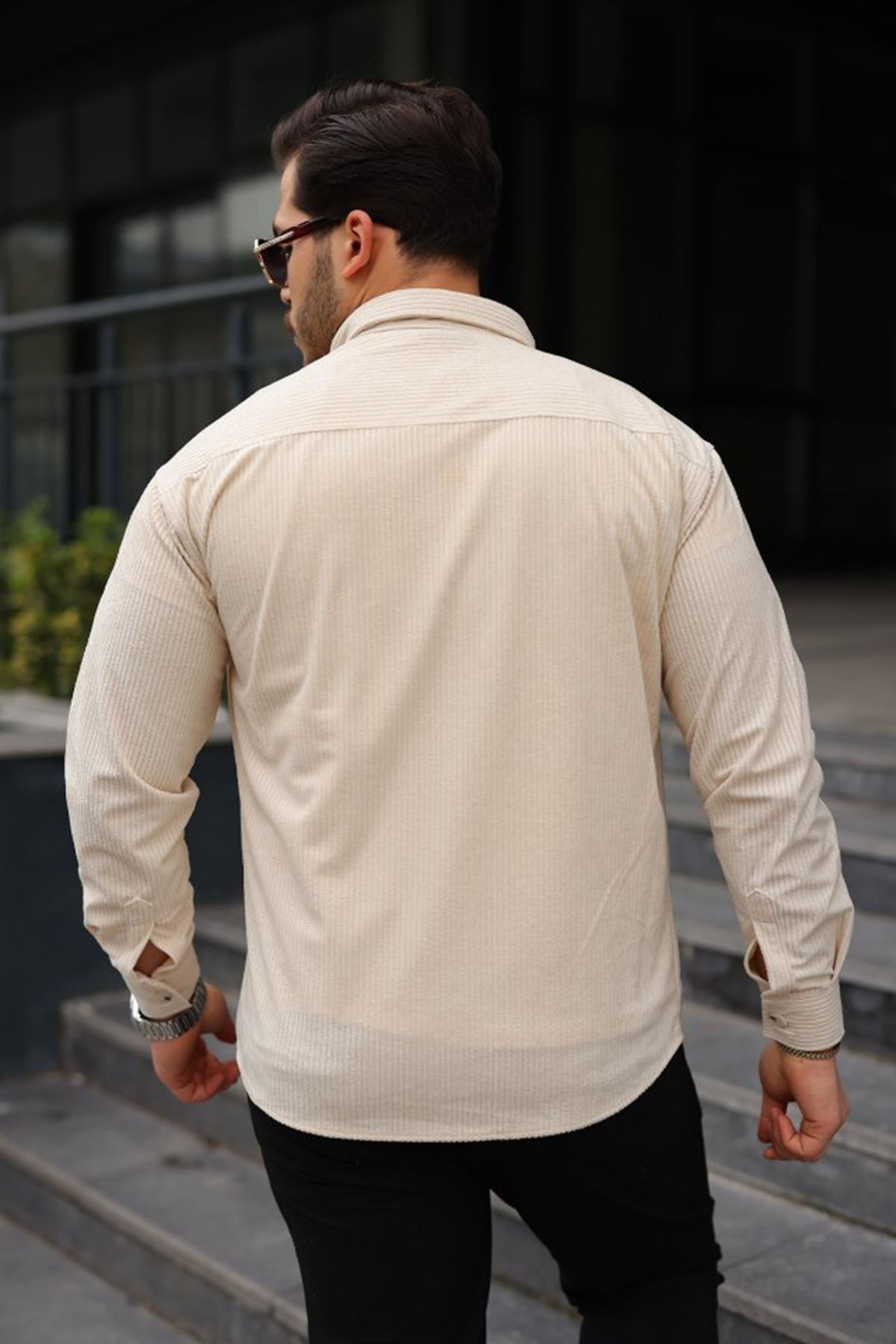 Erkek Uzun Kollu Cepli Kadife Gömlek