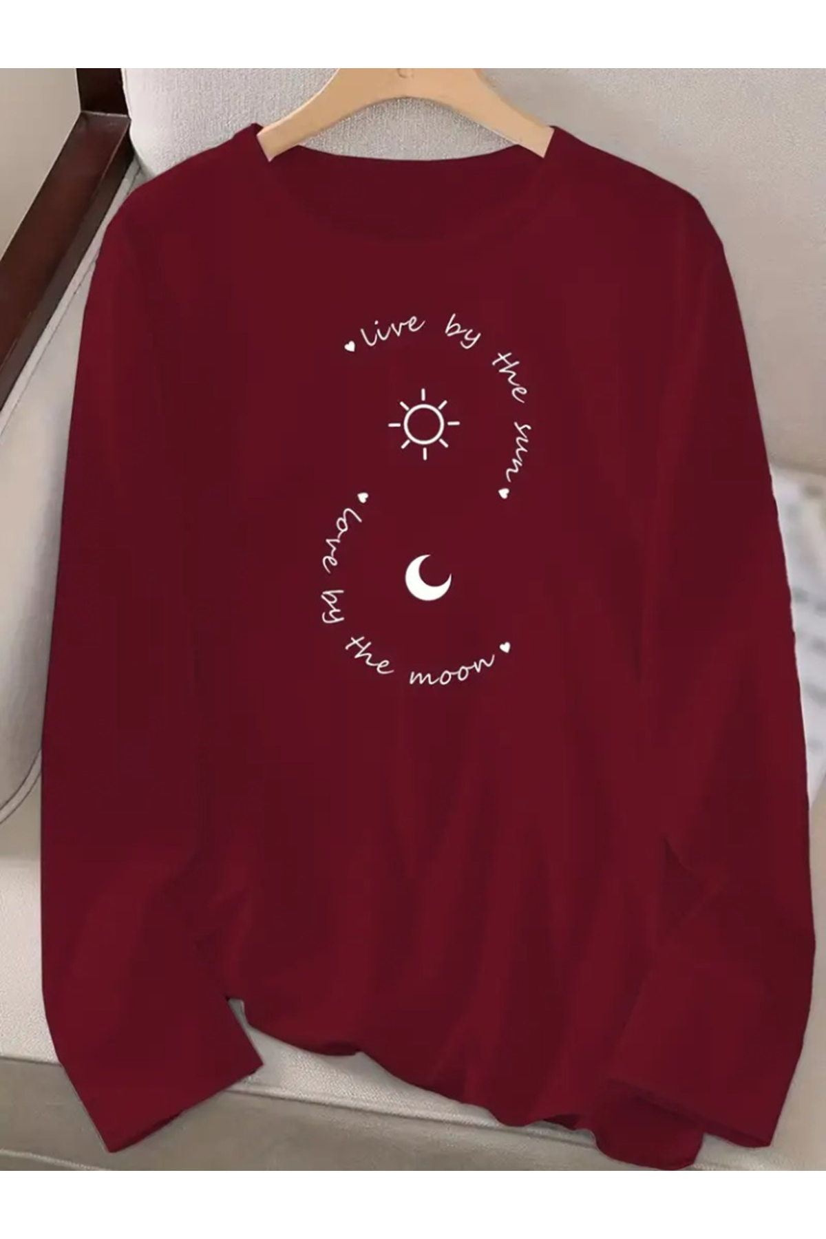 Kadın Uzun Kollu Bisiklet Yaka Desenli Viskon Bluz