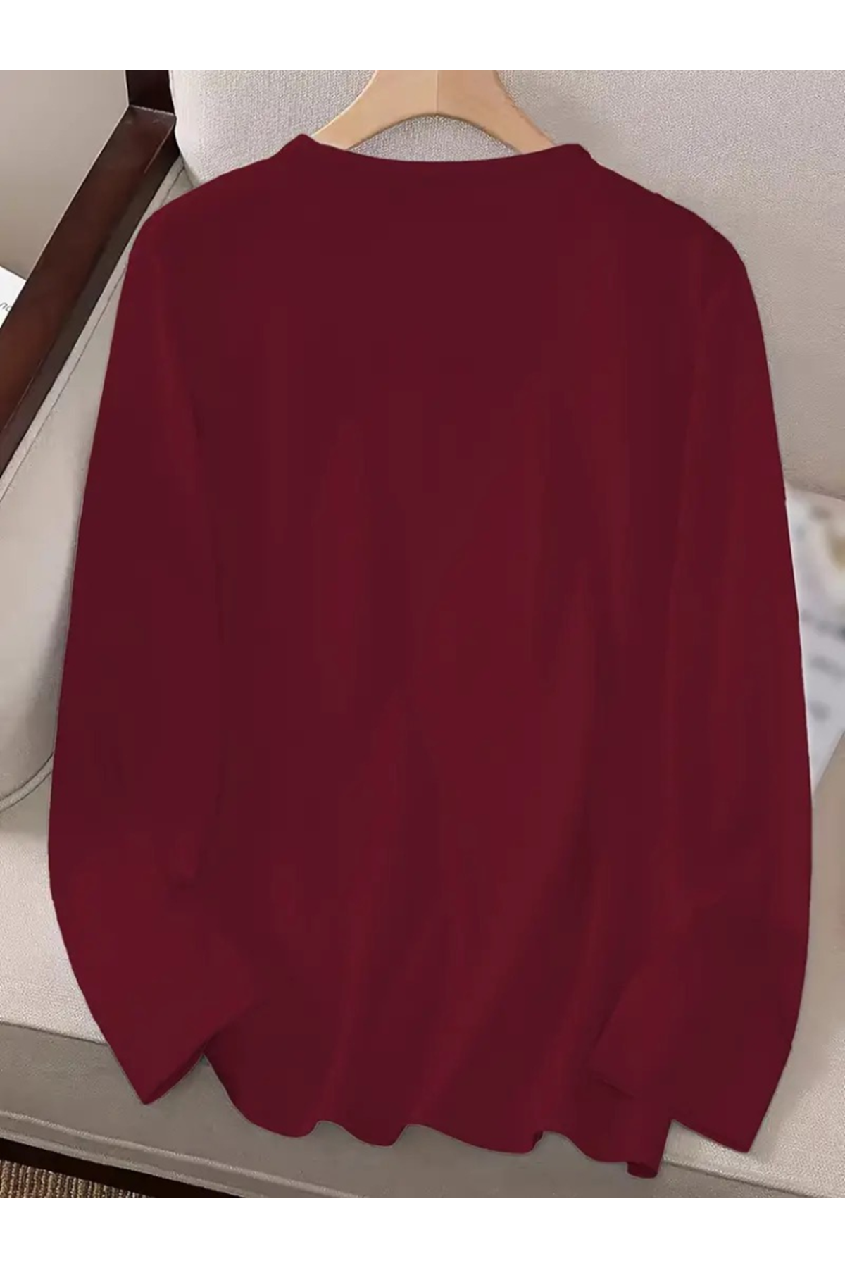 Kadın Uzun Kollu Bisiklet Yaka Desenli Viskon Bluz