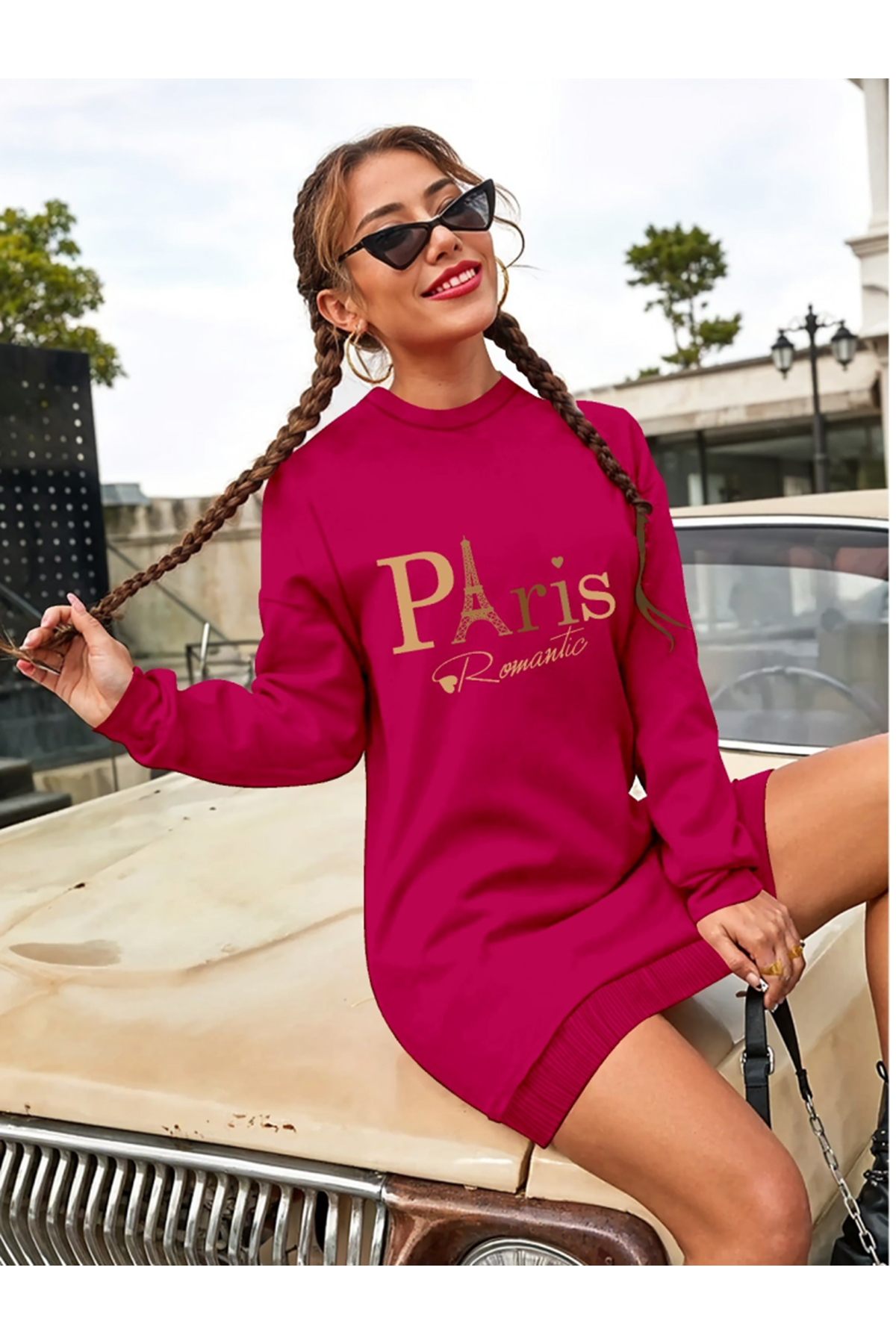 Kadın Uzun Kollu Bisiklet Yaka Yazılı Kısa Viskon Iki Iplik Elbise