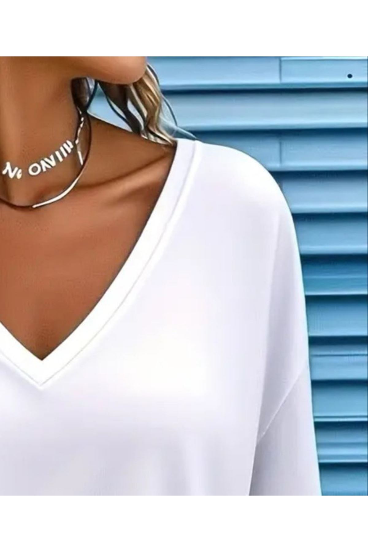 Kadın Uzun Kollu V Yakalı Viskon Iki Iplik Bluz