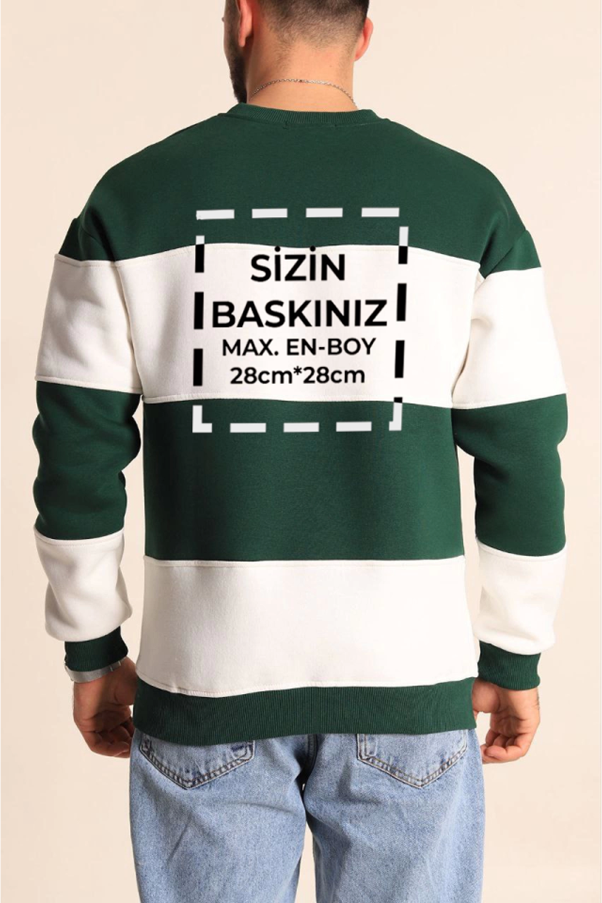 Bisiklet Yaka Parçalı Özel Üretim Sweatshirt- Yeşil