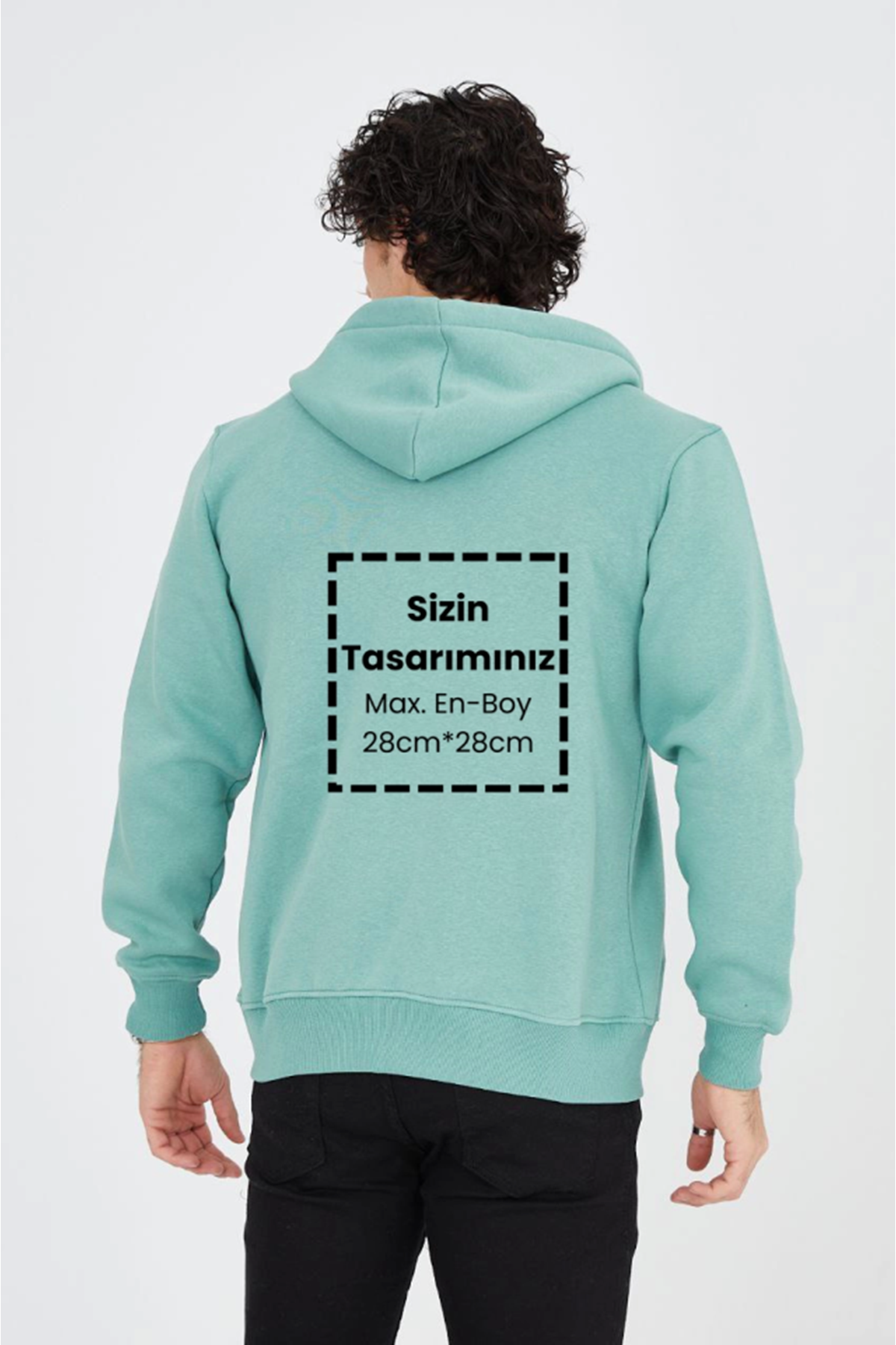 Unisex Tam Fermuarlı Kapşonlu Özel Tasarım SweatShirt - Mint Yeşili