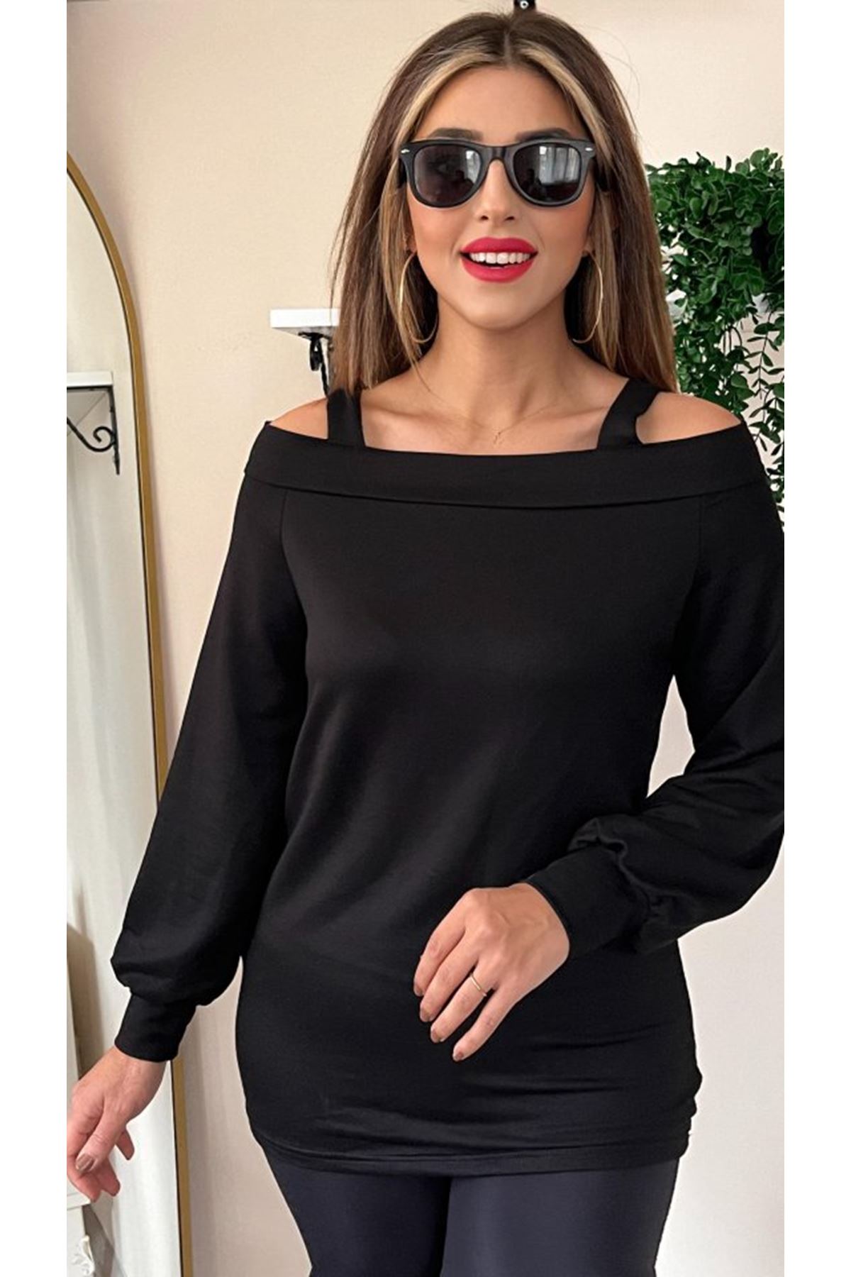 Kadın Askılı Iki Omuzu Açık Salaş Yün Viskon Bluz