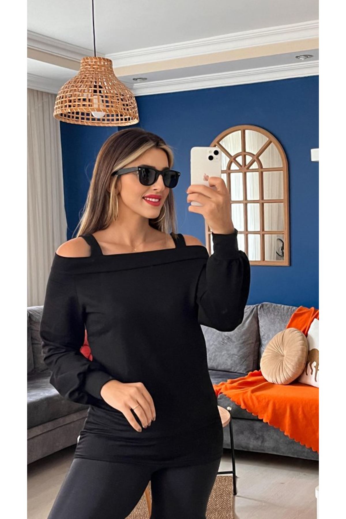 Kadın Askılı Iki Omuzu Açık Salaş Yün Viskon Bluz