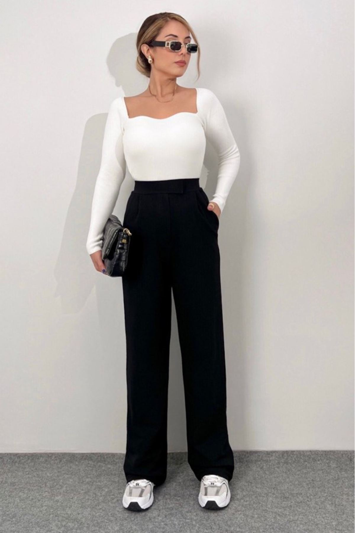 Kadın Yüksek Bel Cepli Cırt Kapama Janjan Krep Pantolon