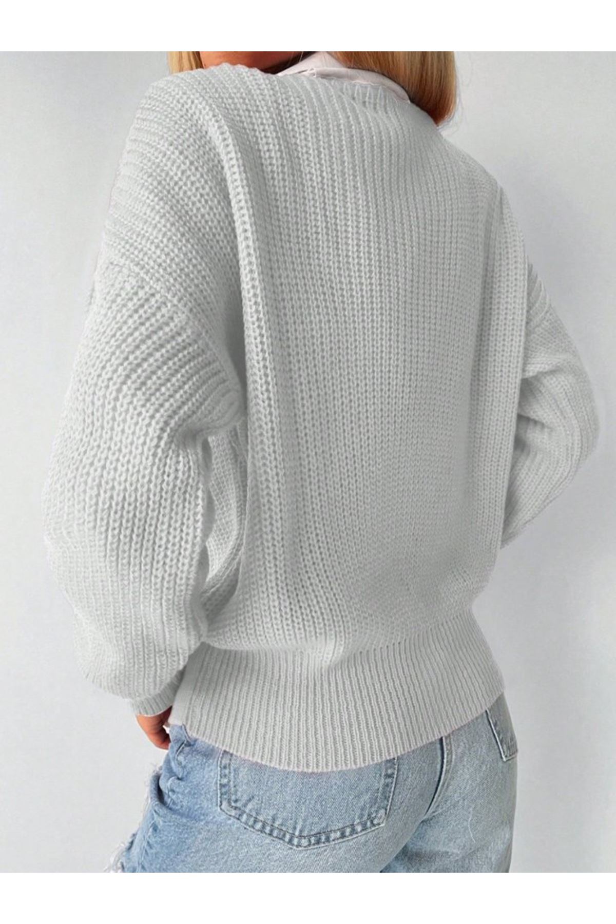 Kadın Uzun Kollu Düğme Detay Triko Bluz