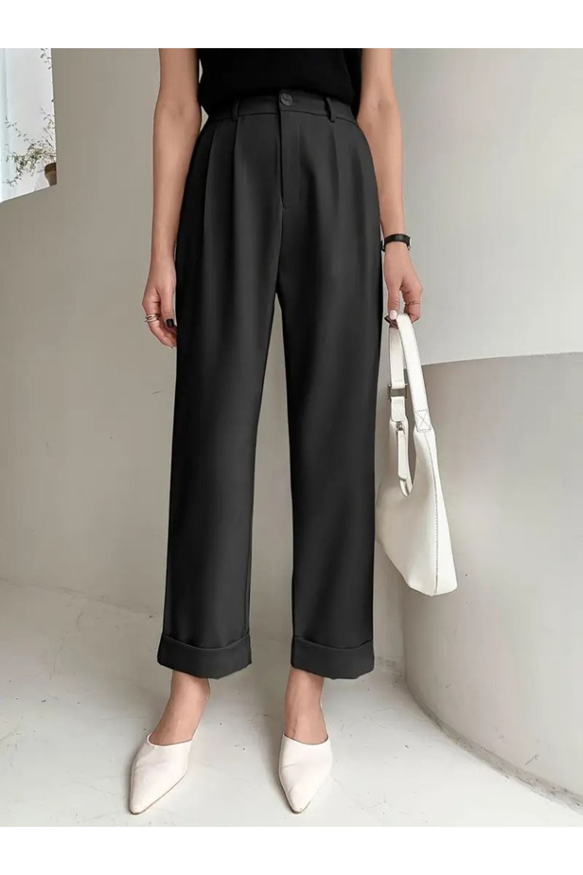 Kadın Yüksek Bel Cepli Atlas Pantolon