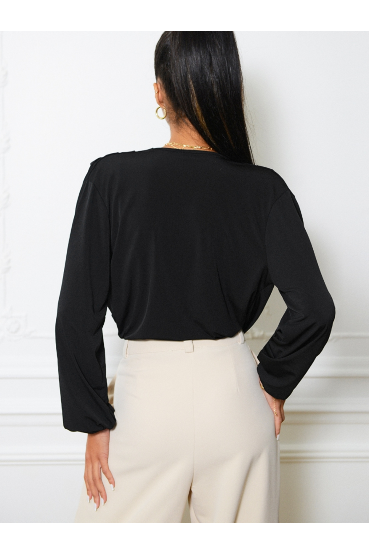 Kadın Uzun Kollu Kruvaze Yaka Sandy Bluz