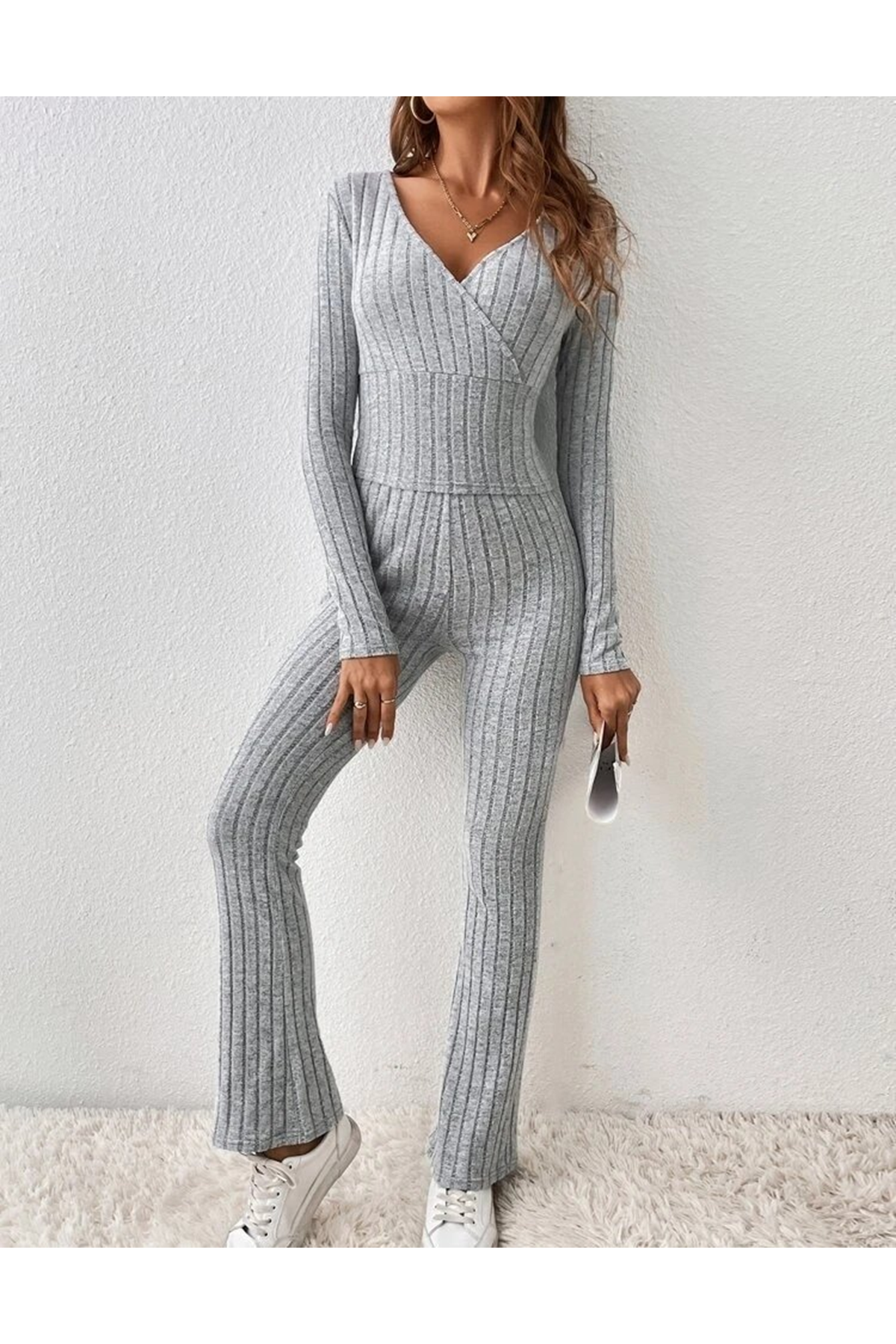 Kadın Uzun Kollu şardonlu Kaşkorse Ikili Takım