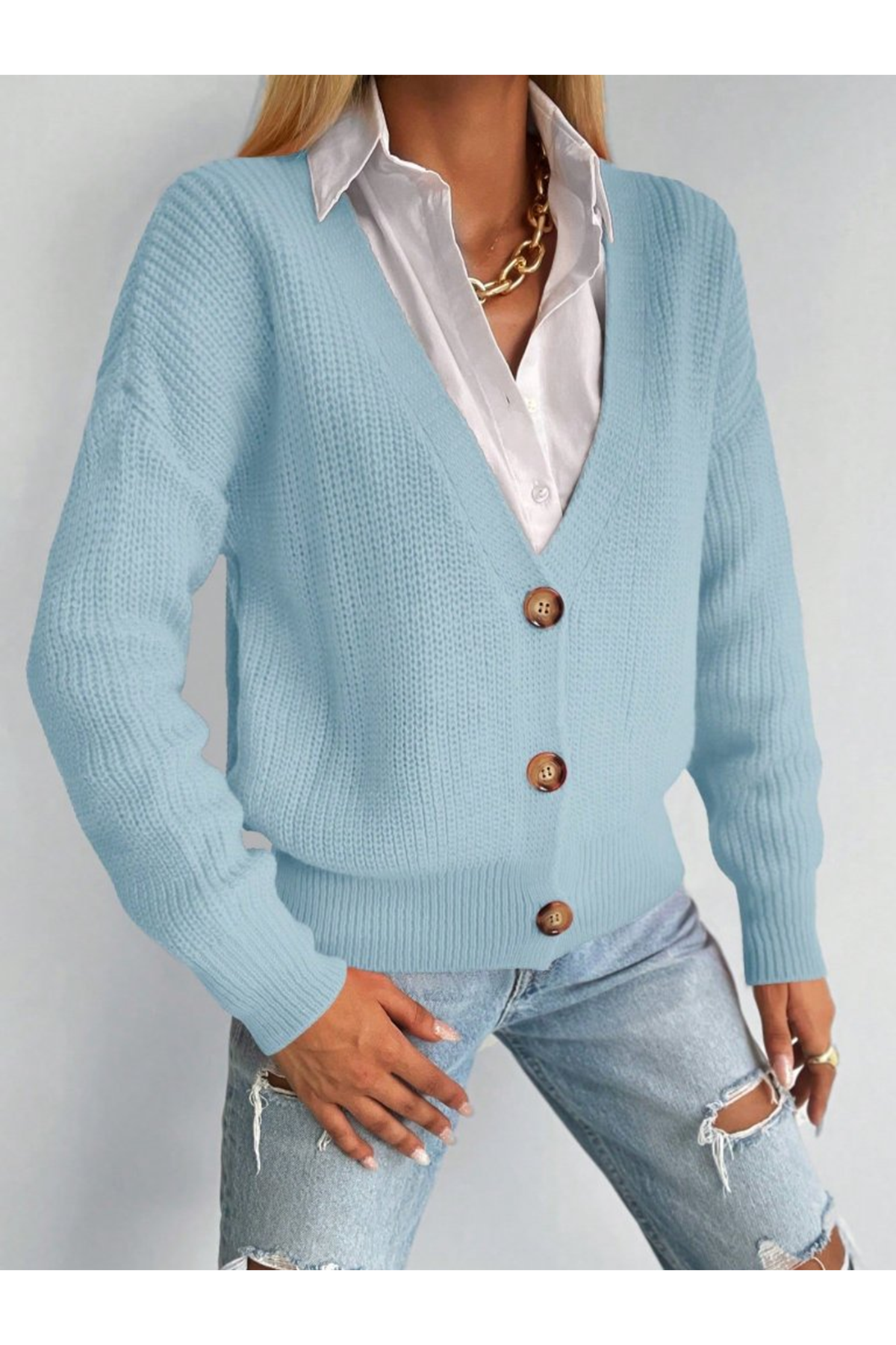 Düğme Detay Triko Bluz