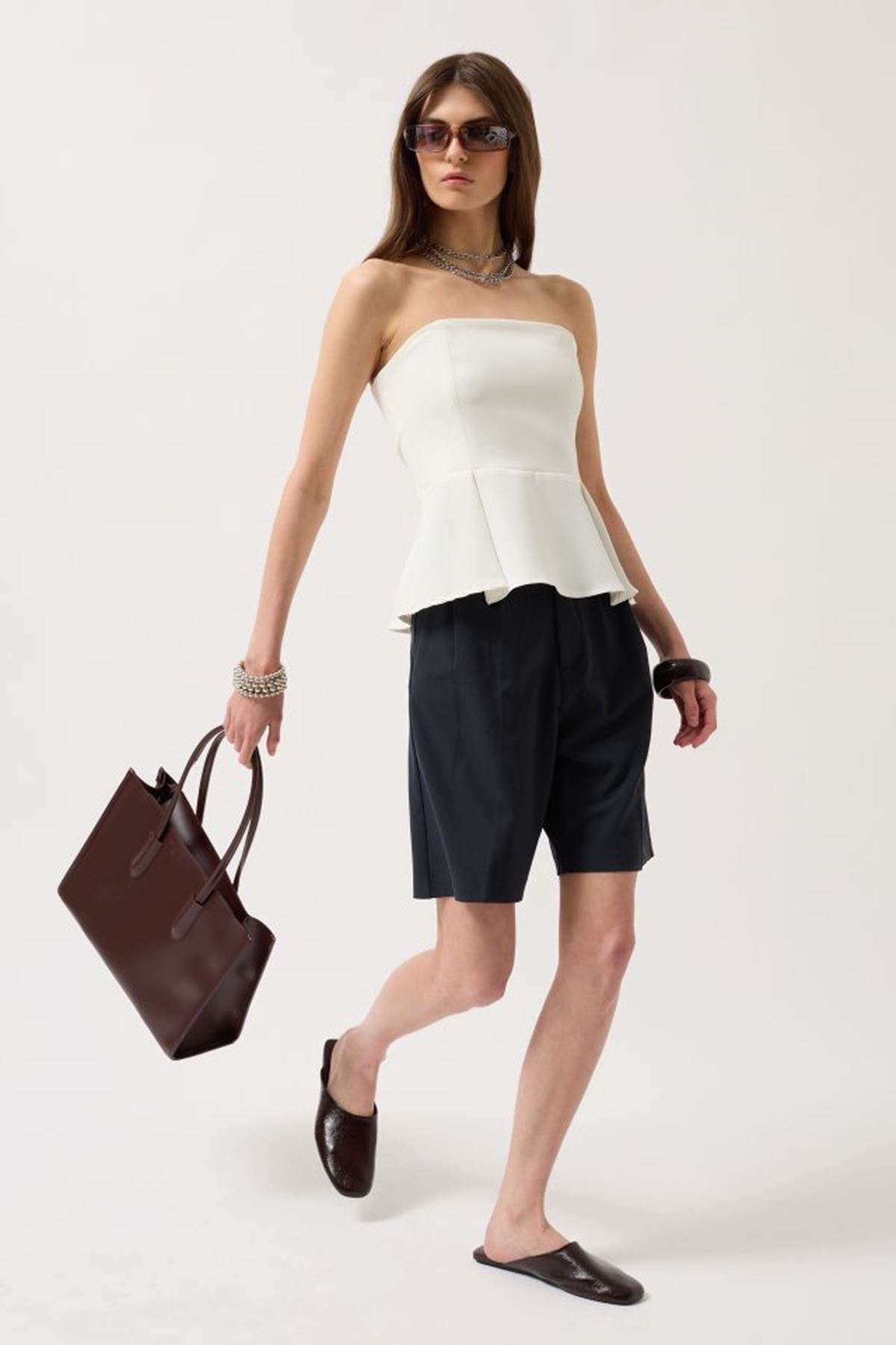 Pileli Straplez Bluz