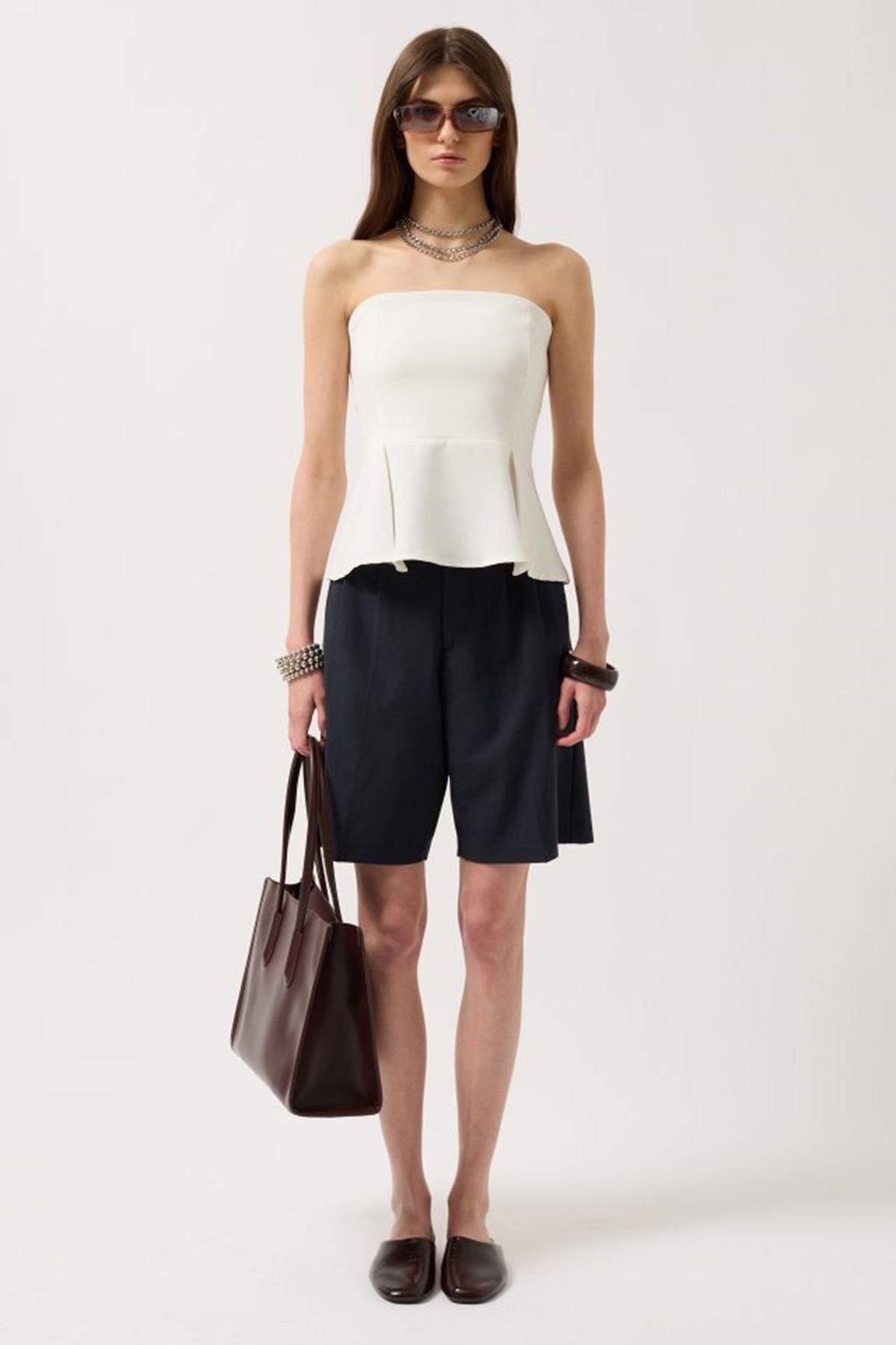 Pileli Straplez Bluz