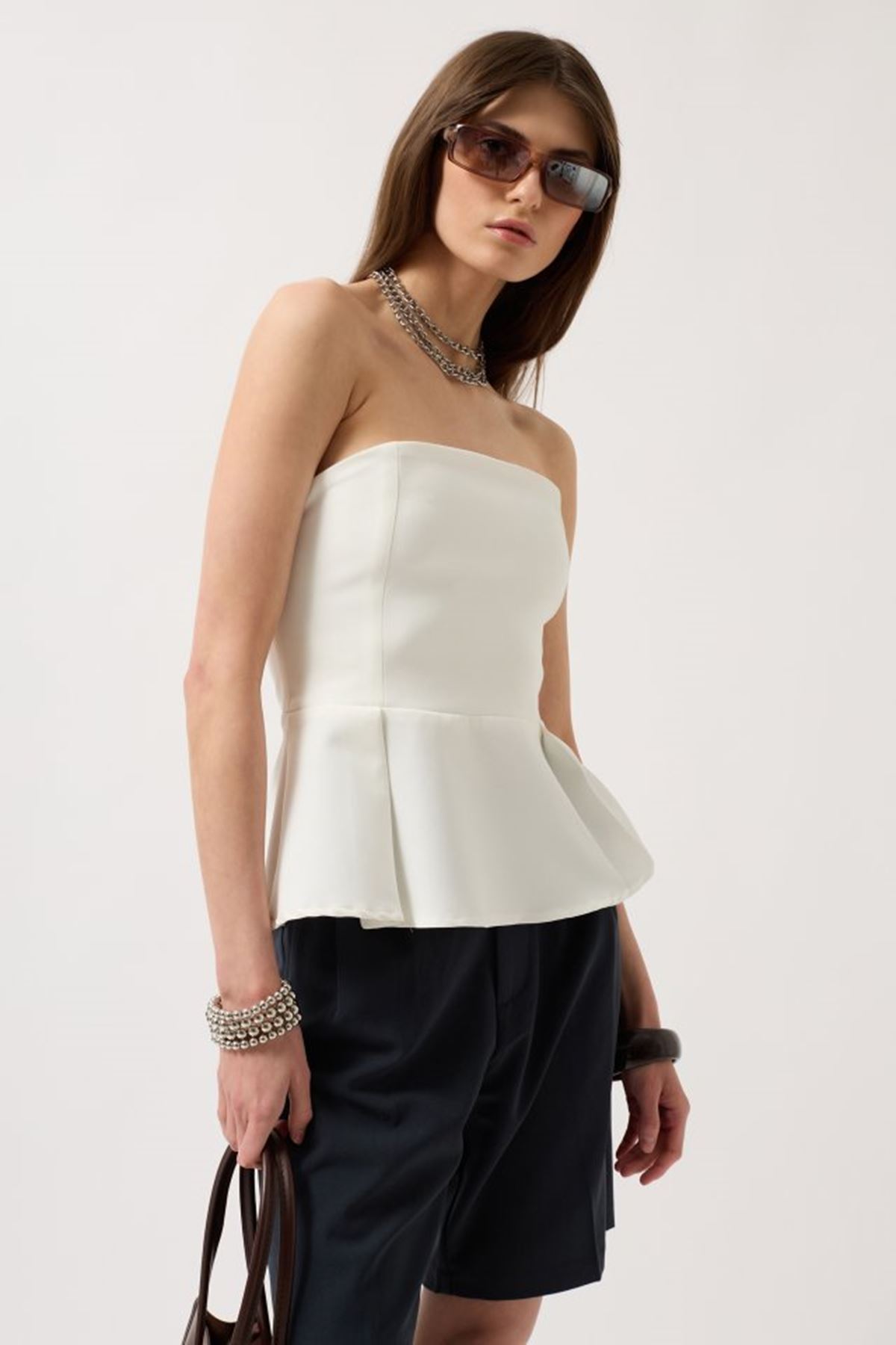 Pileli Straplez Bluz