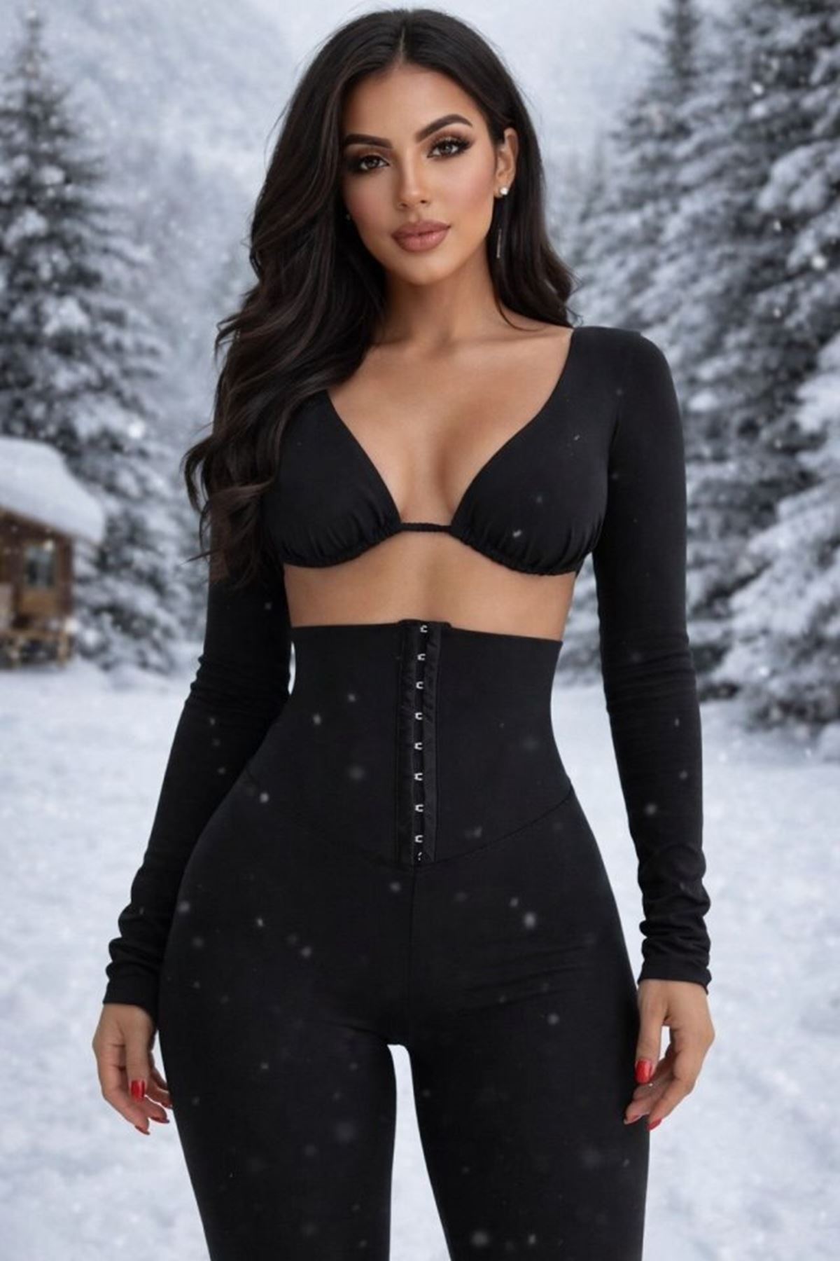 Kadın Yüksek Bel Toparlayıcı Korse Detay Agraflı çelik Kumaş Tayt