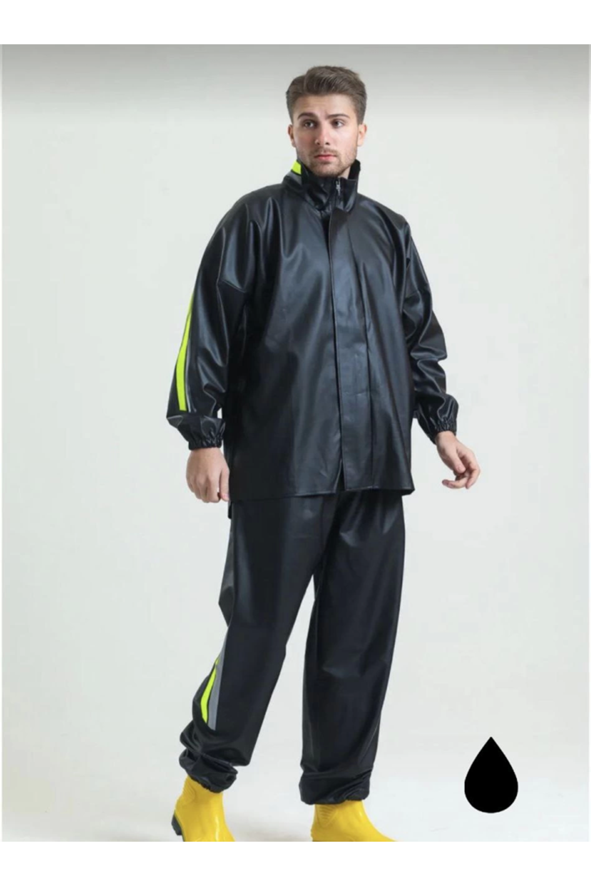 Tam Kalıp Motorcu Kurye Su Gecirmez Yağmurluk Takım - Siyah