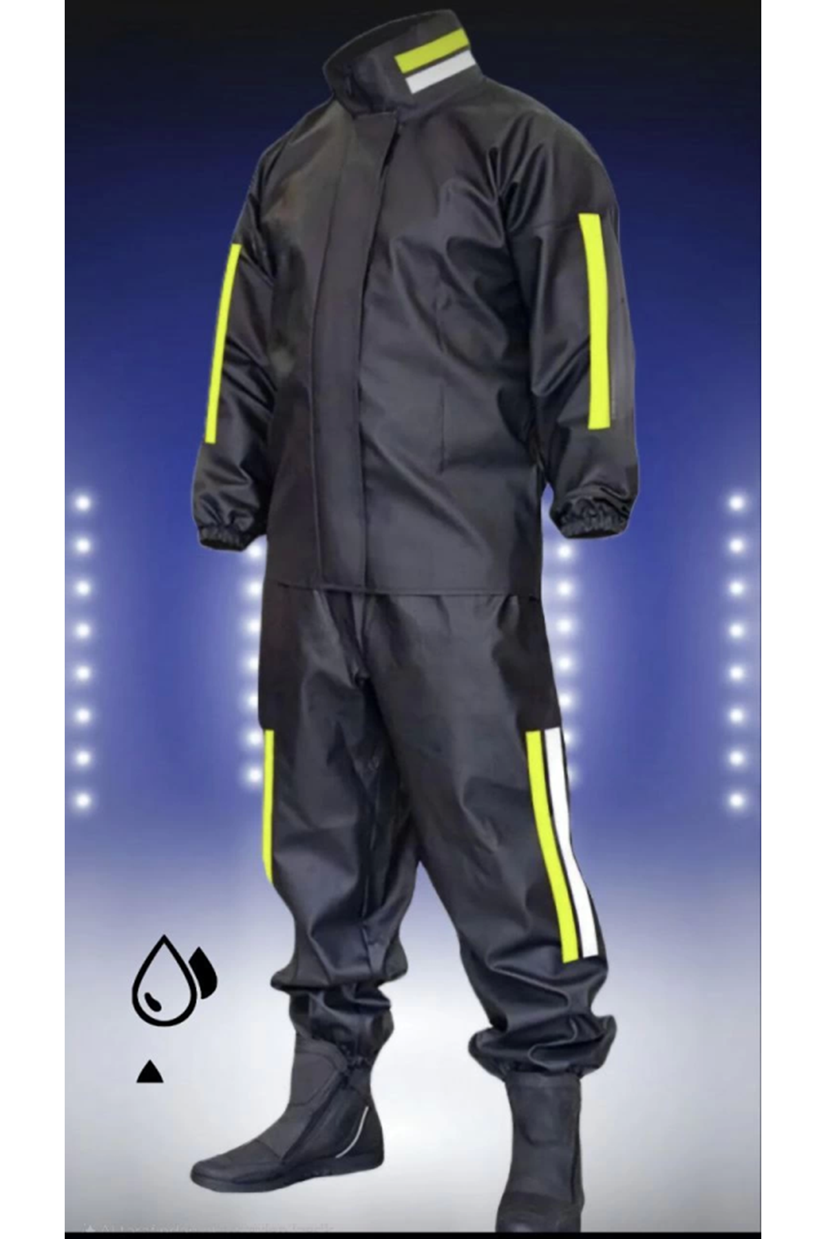 Tam Kalıp Motorcu Kurye Su Gecirmez Yağmurluk Takım - Siyah