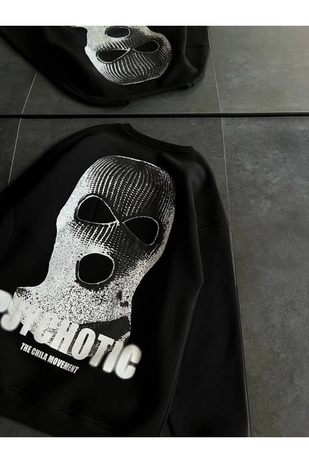 Kışlık Bisiklet Yaka Baskılı SweatShirt - Siyah