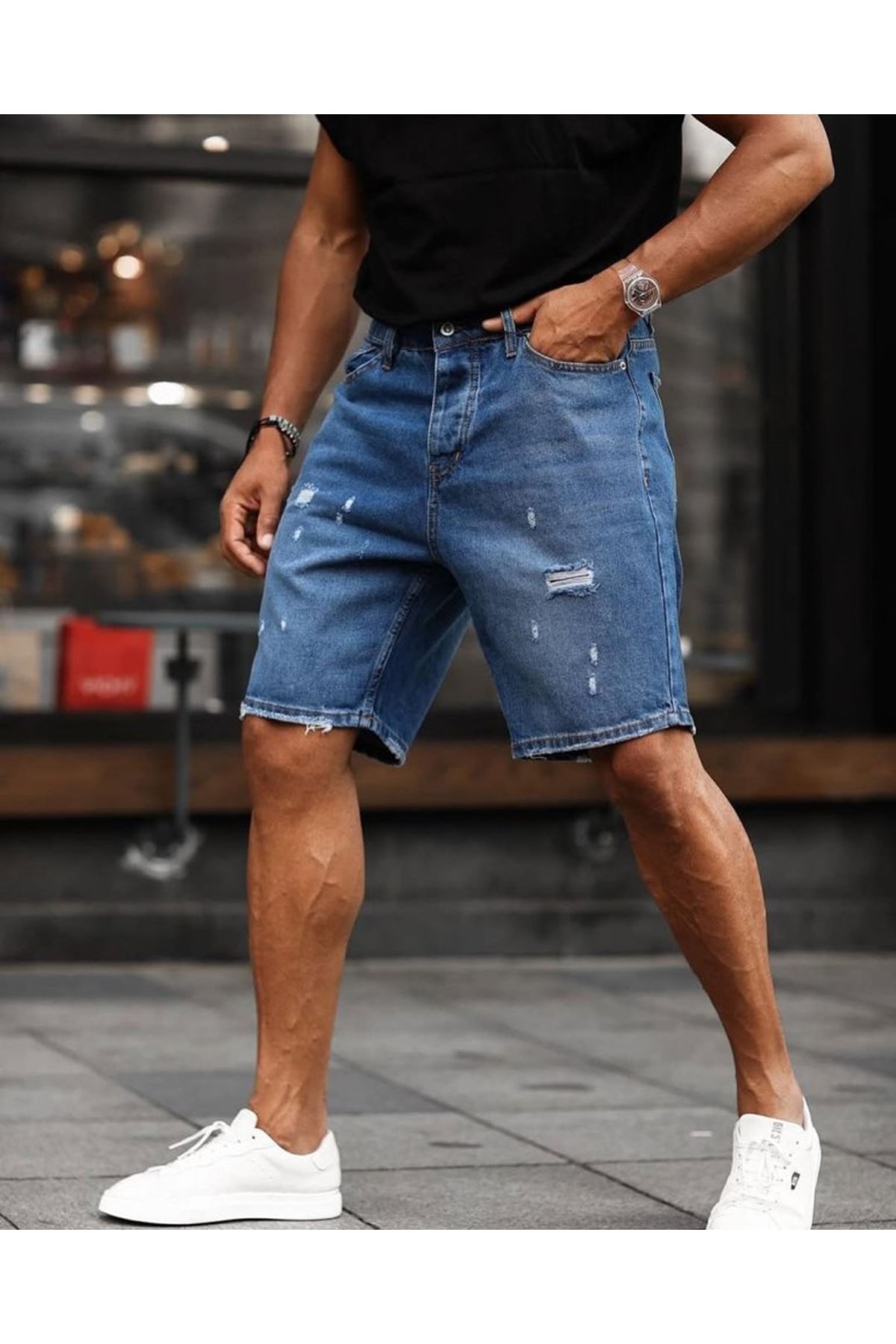Erkek Mavi Detaylı Şort