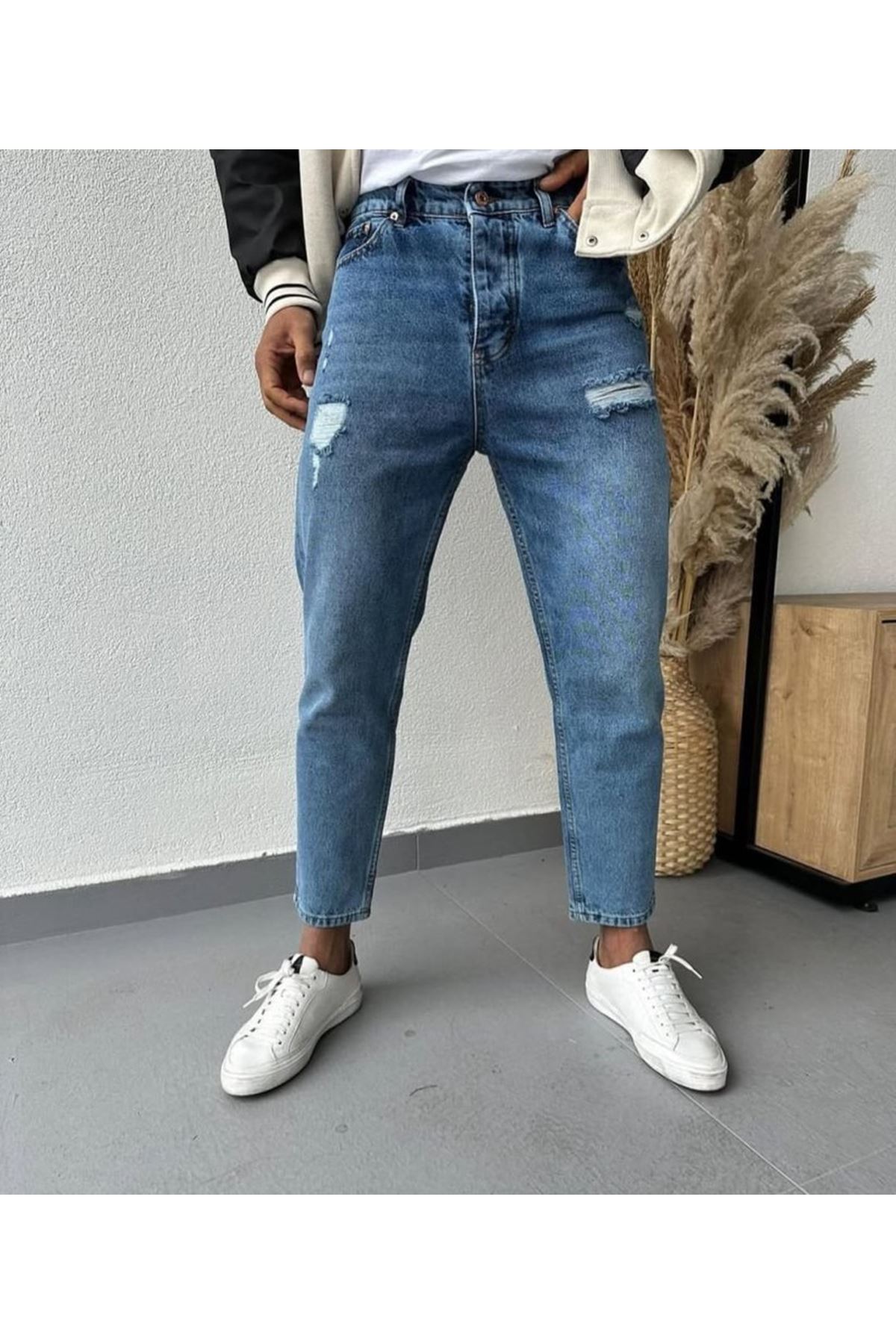 Erkek Cep Yırtık Detaylı Mom Jean