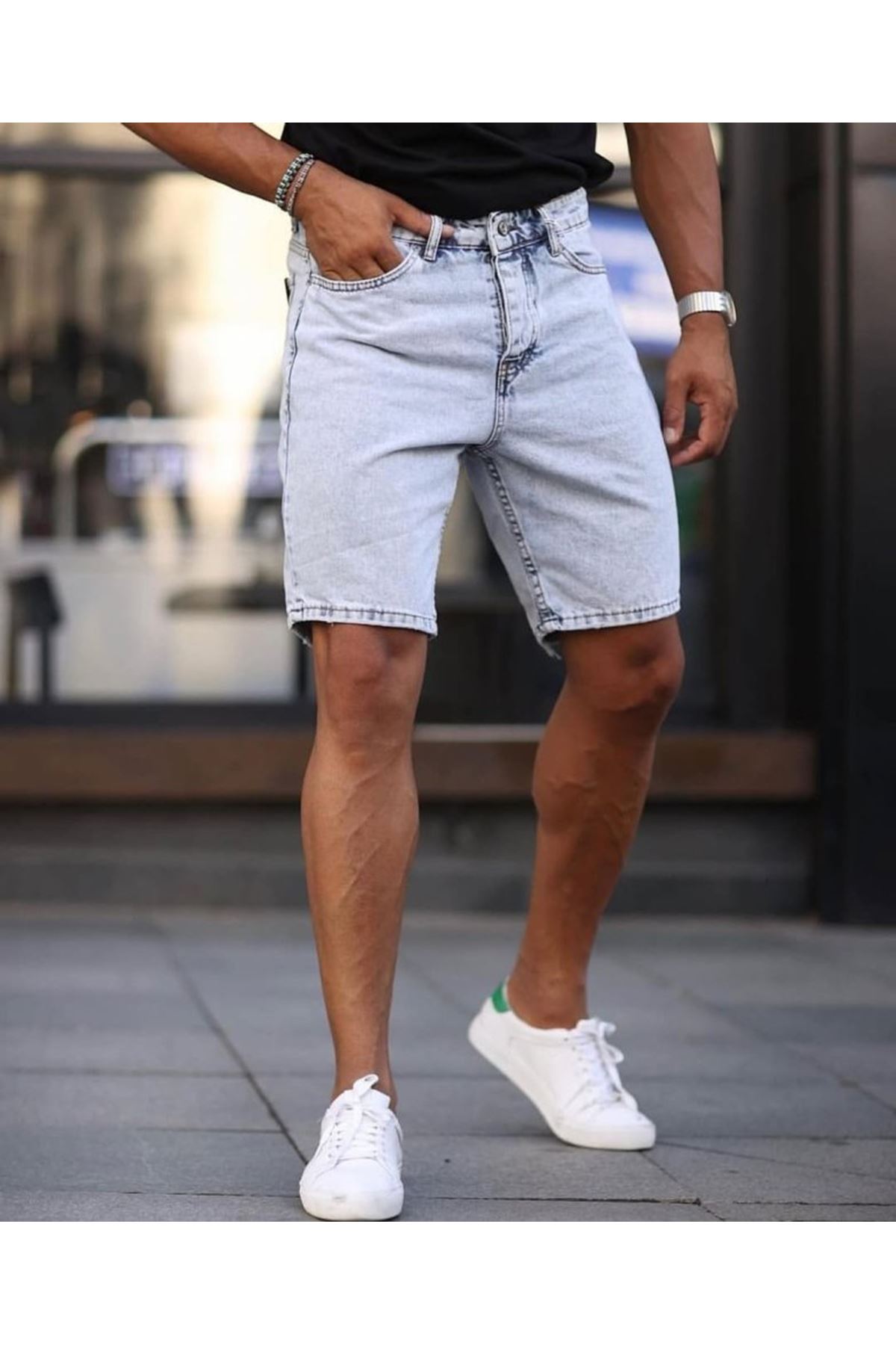 Erkek Buz Mavi Kar Yıkama Şort