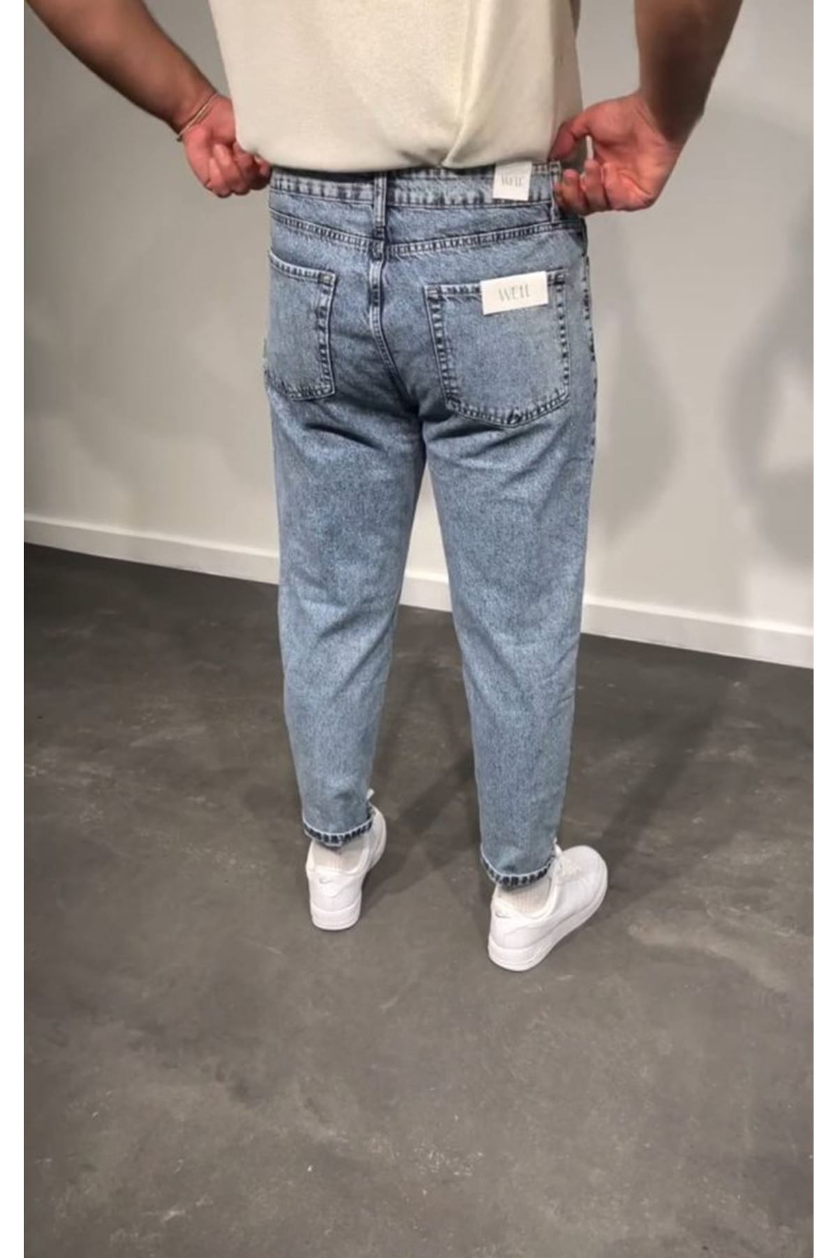 Erkek Kar Yıkamalı Buz Mavi Mom Jean