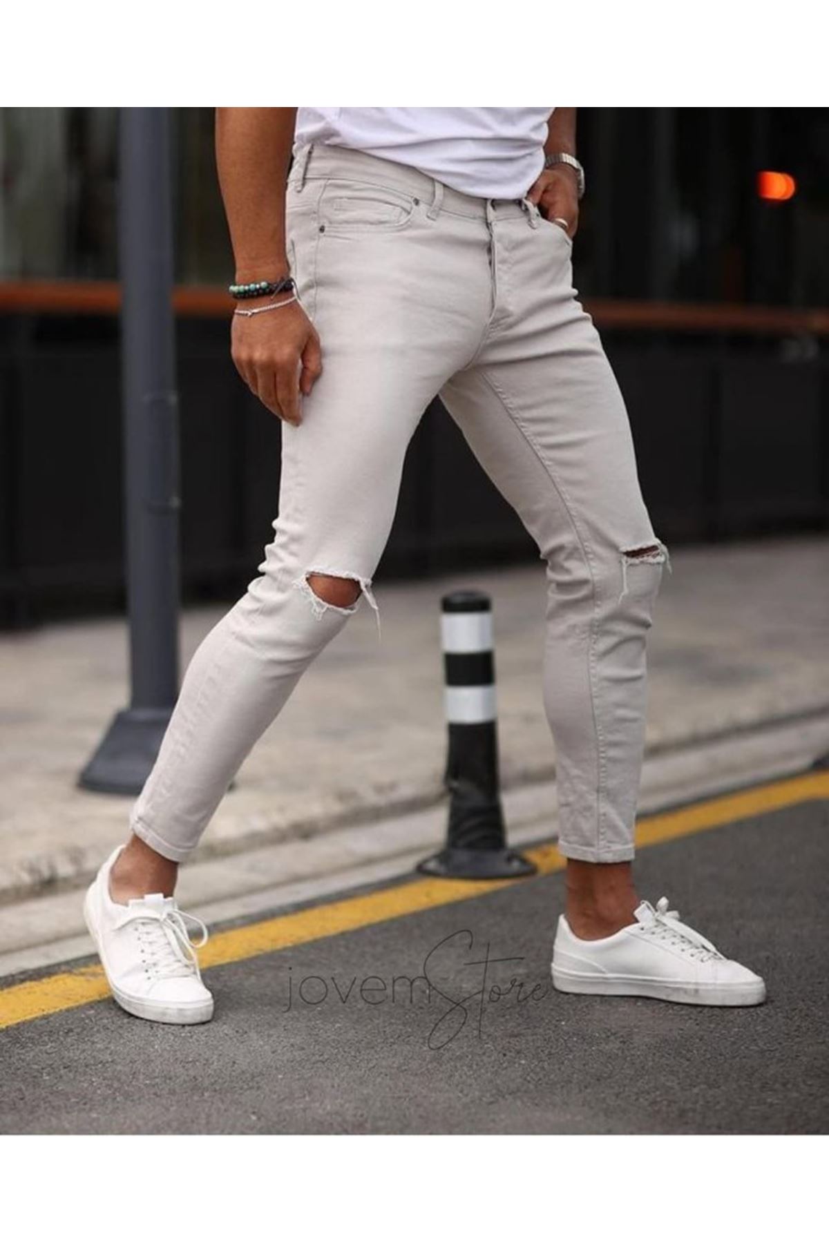 Erkek Taş Yırtık Detaylı Skinny Jean