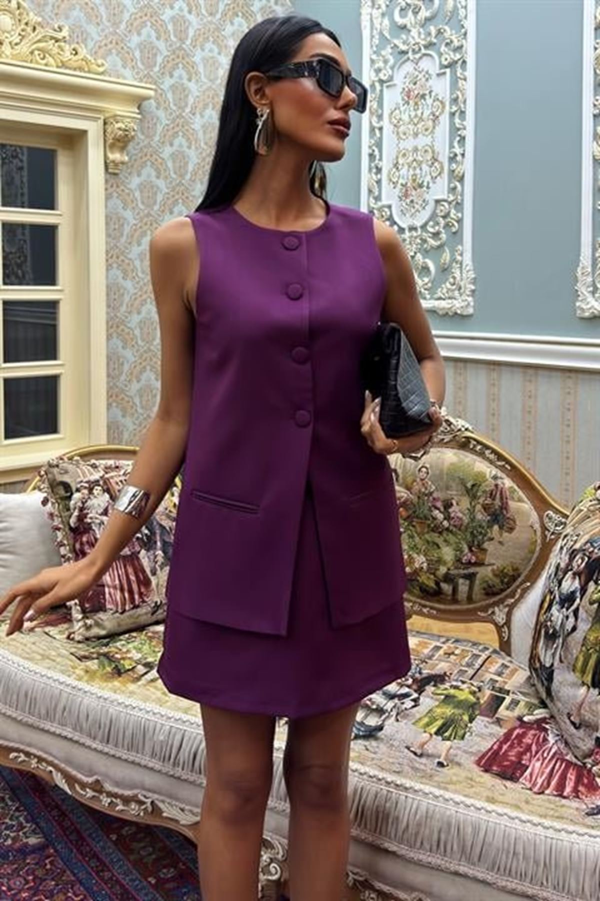 Uzun Yelekli Ve Mini Etekli Double Takım 10108