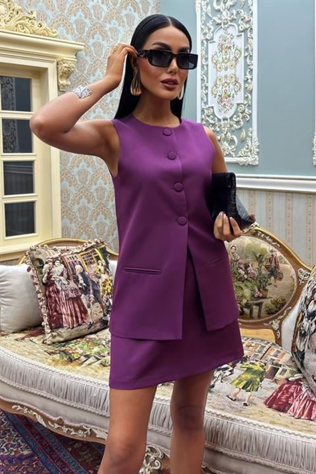 Uzun Yelekli Ve Mini Etekli Double Takım 10108