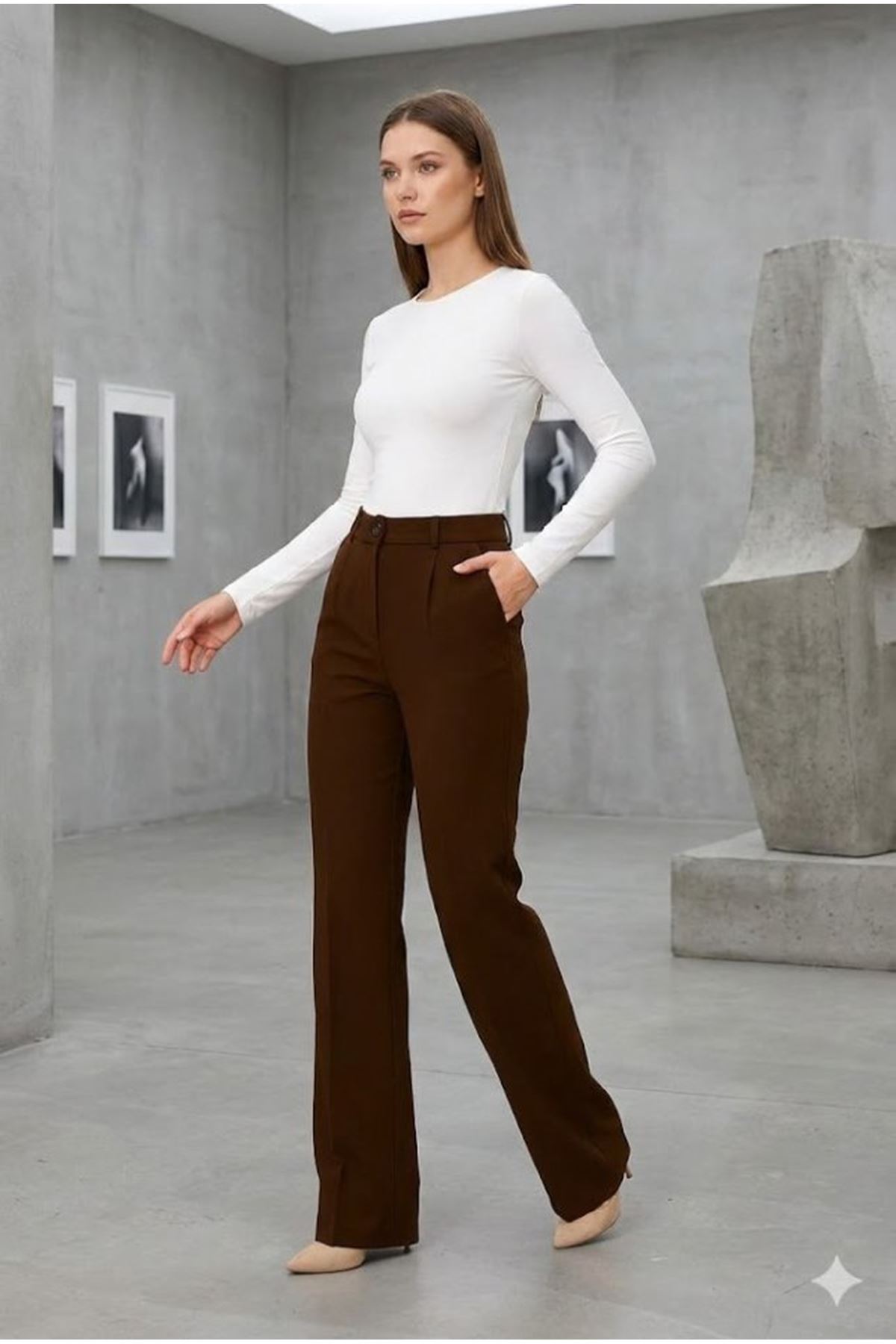 Kadın Yüksel Bel Full Likralı Palazzo Pantolon