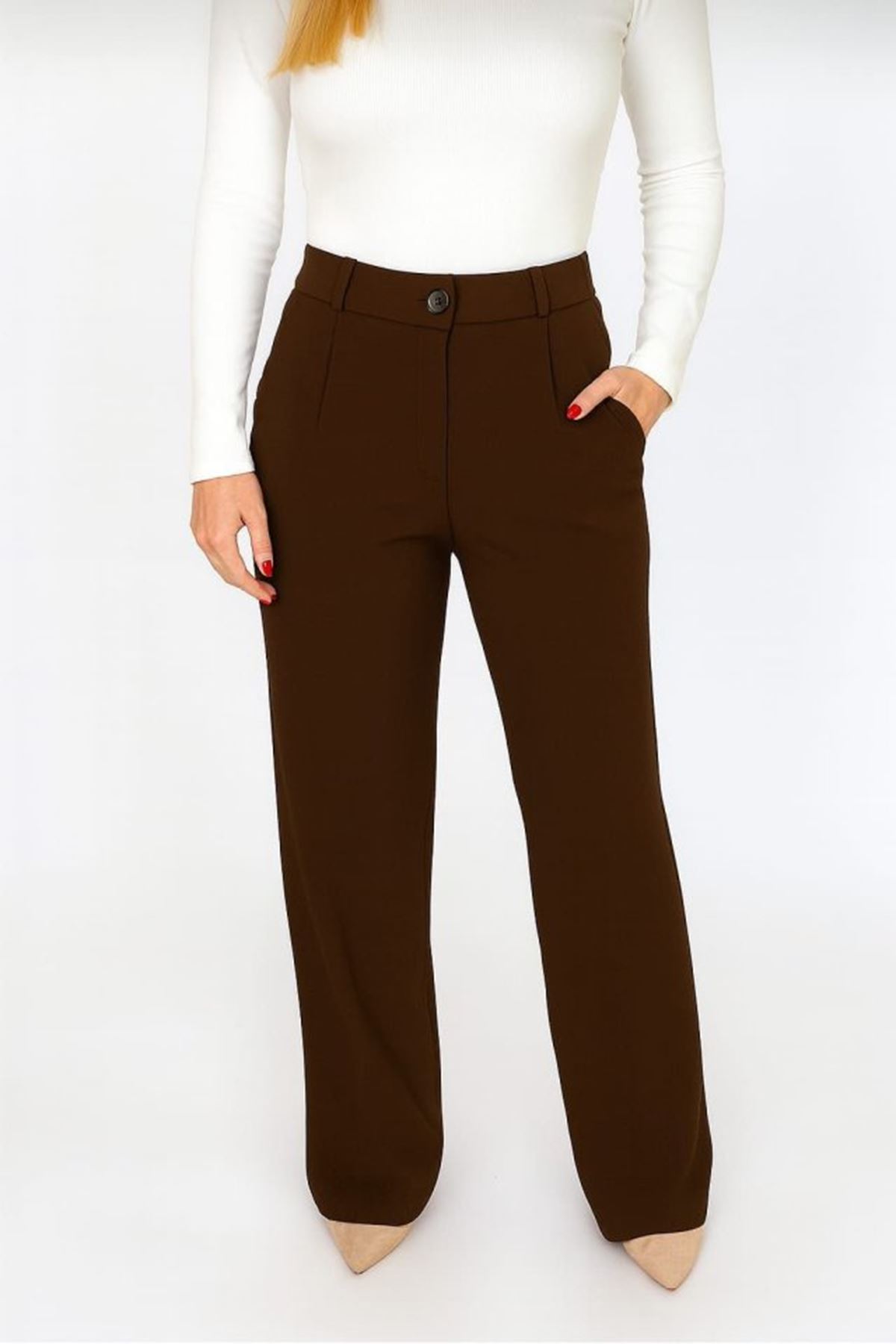 Kadın Yüksel Bel Full Likralı Palazzo Pantolon